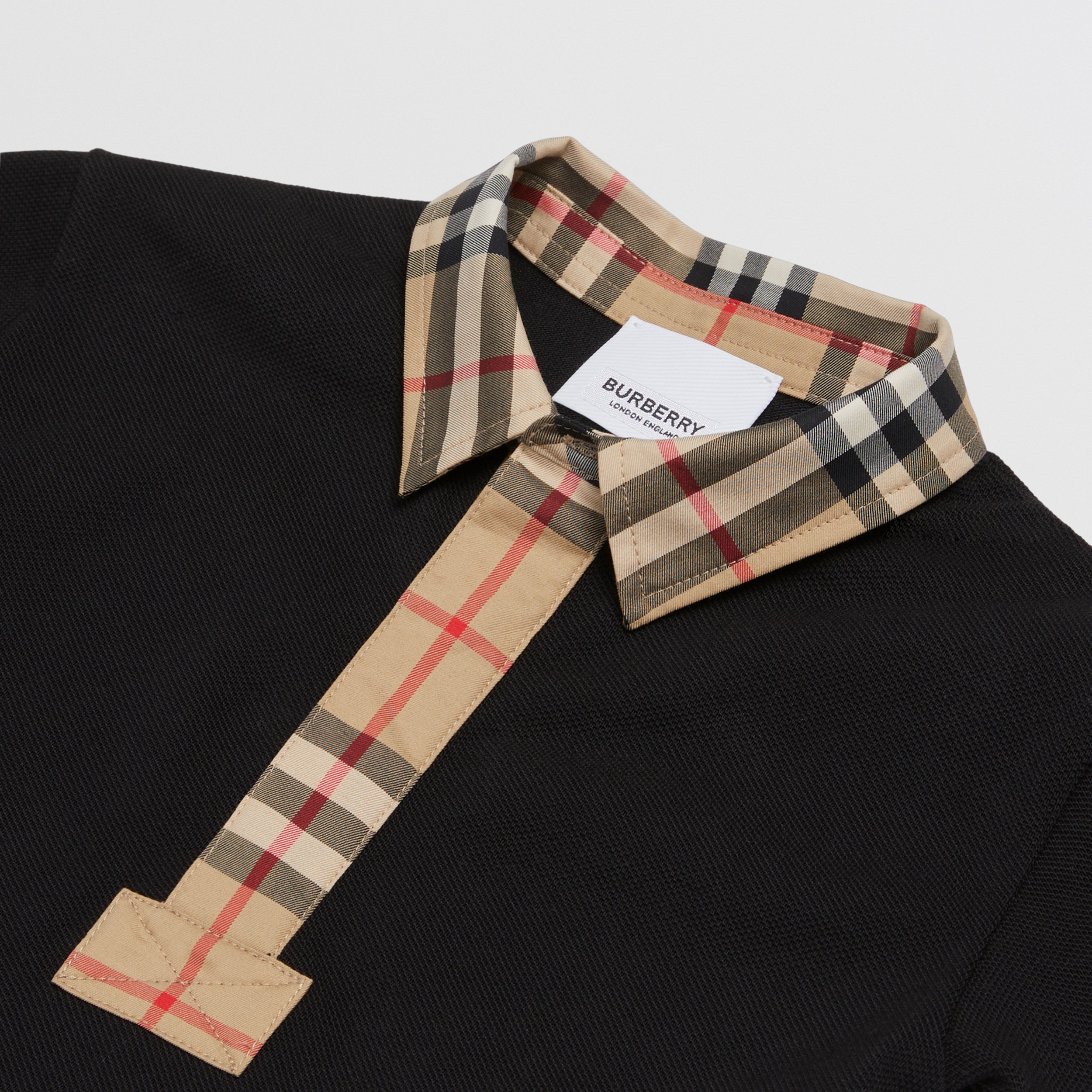 Vintage Check Trim Cotton Piqué Polo Shirt in Black - Children | Burberry® Official - 2