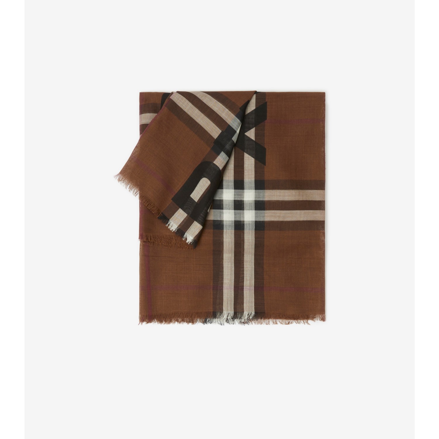 Montage Print Wool Silk Large Square Scarf in Dark Birch Brown