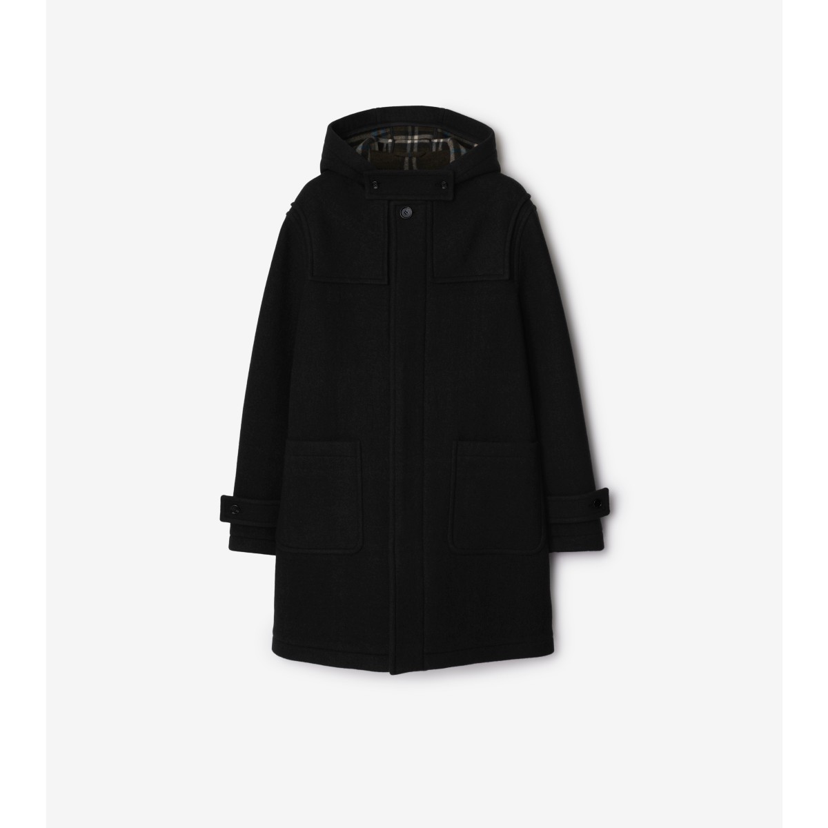 Shop Burberry Wool Duffle Coat In Black/snug