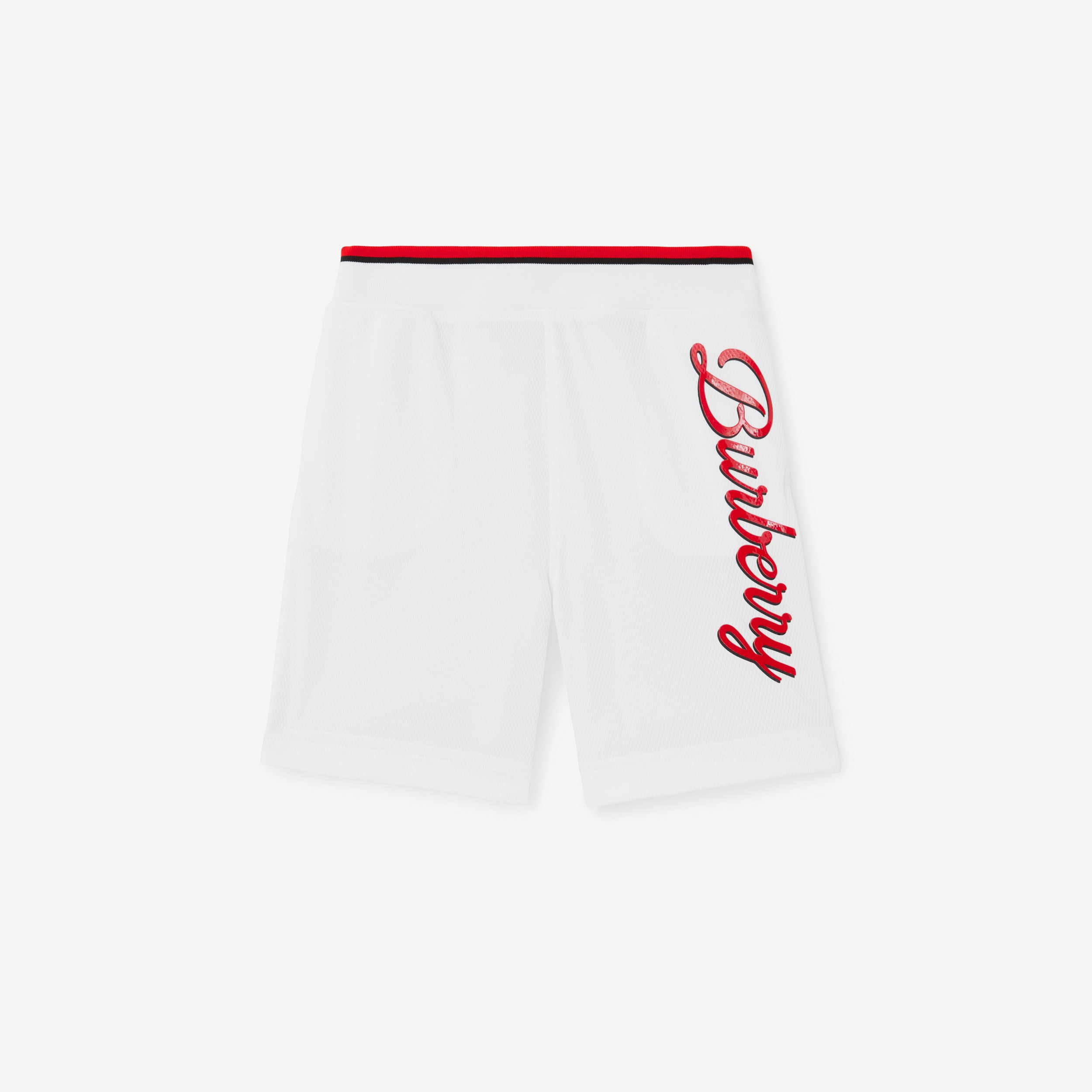 Pantaloncini in jersey a rete con logo in corsivo (Bianco) | Sito ufficiale Burberry® - 1