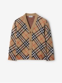 Check Wool Cardigan in colour Sand