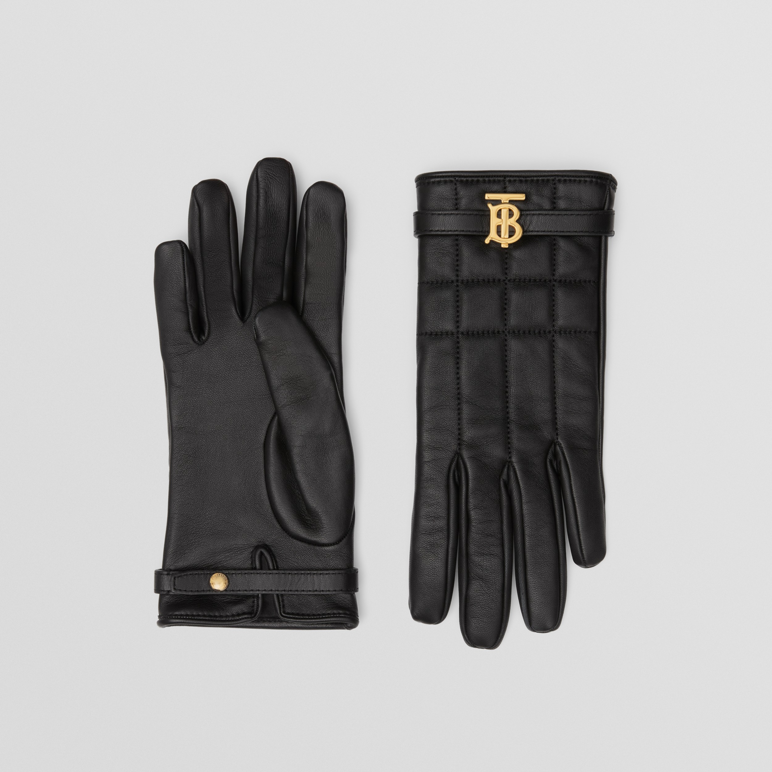 Silk-lined Monogram Motif Quilted Leather Gloves in Black | Burberry® Official - 1
