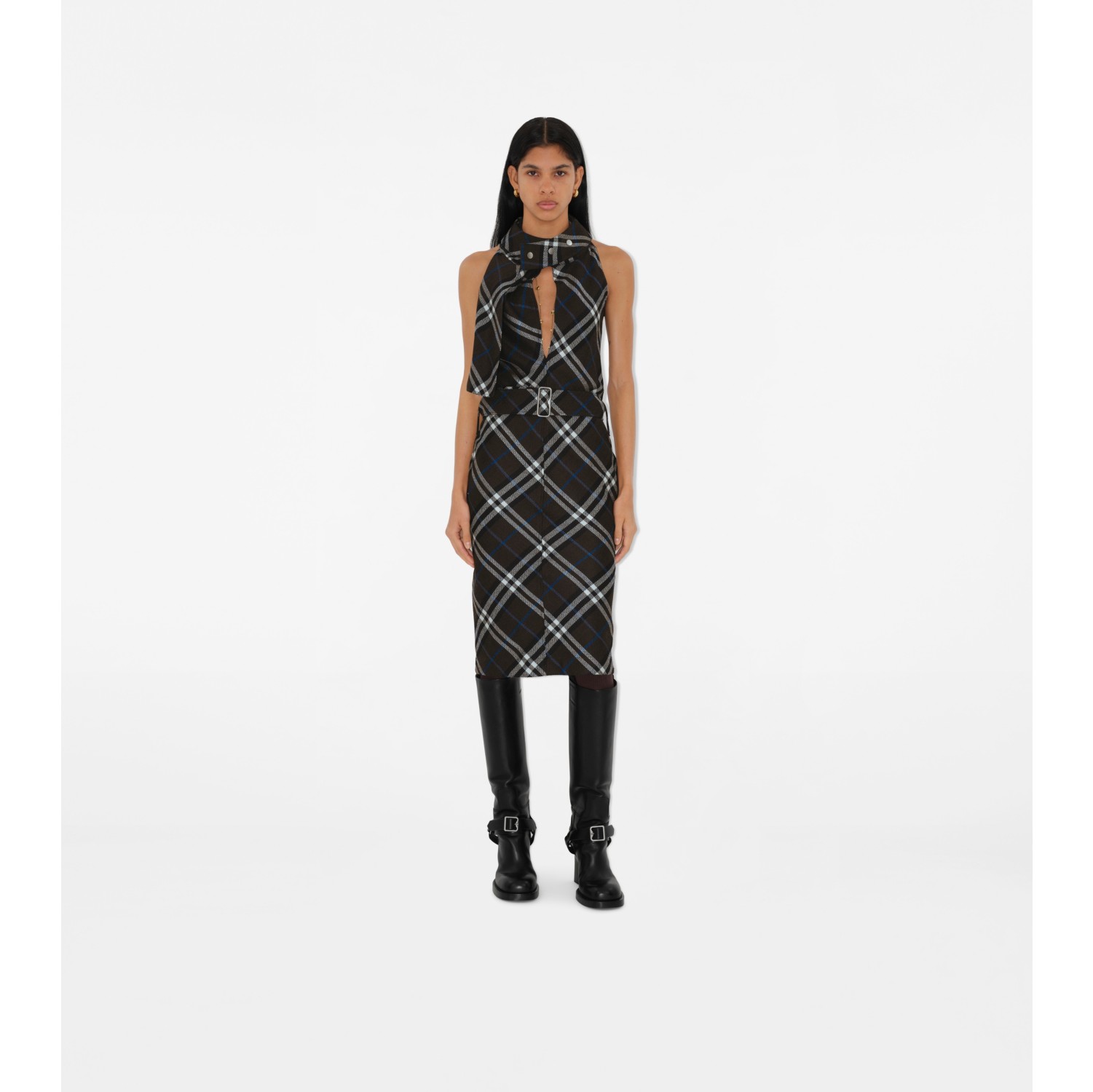 Check Wool Silk Dress in Snug Women Burberry Official