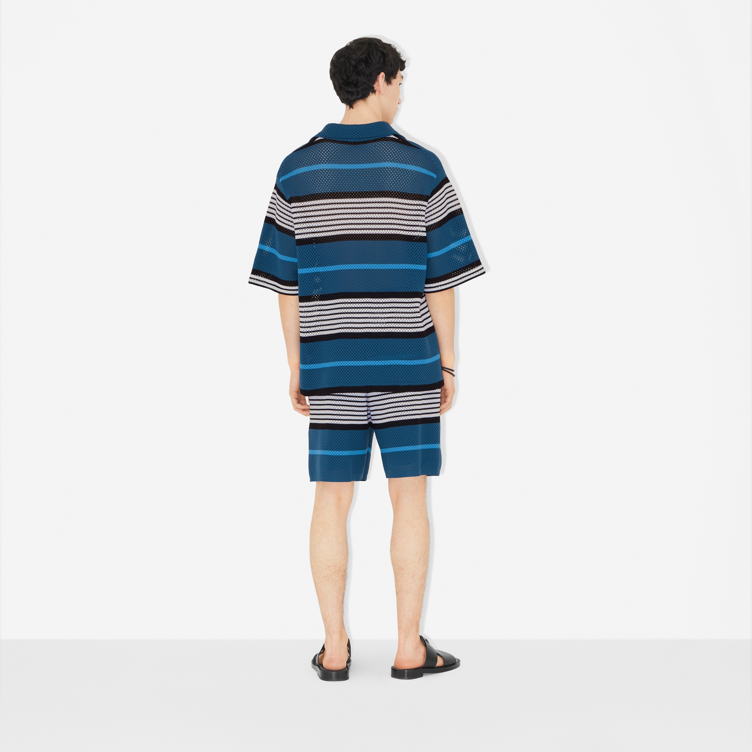 Short-sleeve Stripe Print Nylon Oversized Shirt in Rich Navy - Men | Burberry® Official - 4