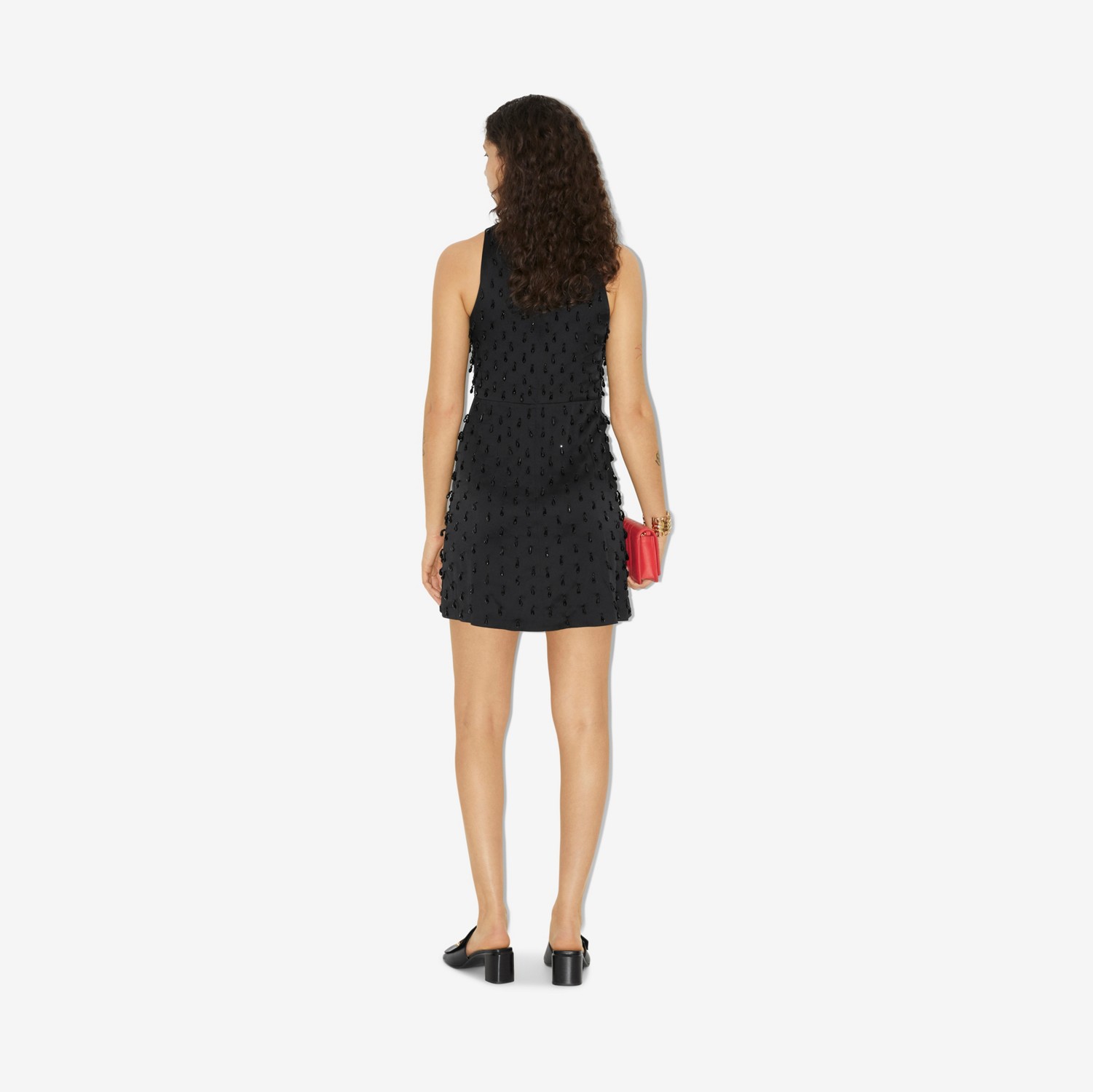Vestido sem mangas de cetim com bordados (Preto) - Mulheres | Burberry® oficial