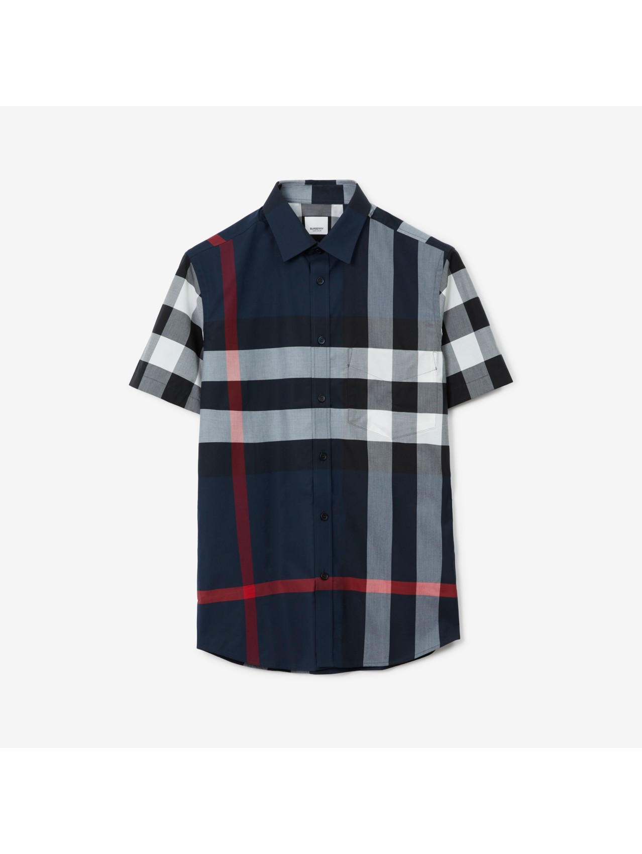 Short-Sleeve Check Stretch Cotton Poplin Shirt In Navy - Men | Burberry®  Official