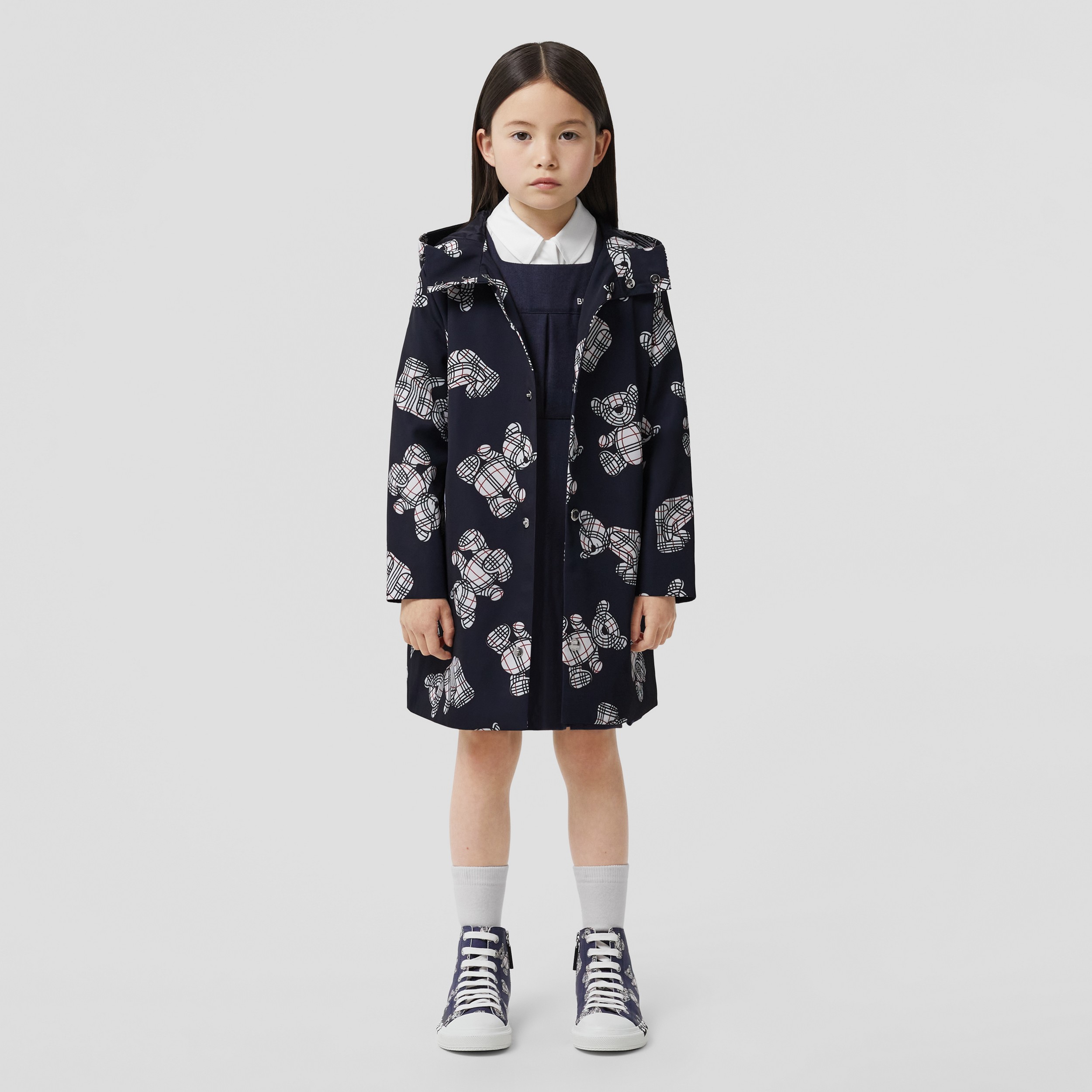 Thomas Bear Print Hooded Coat in Midnight | Burberry® Official - 3