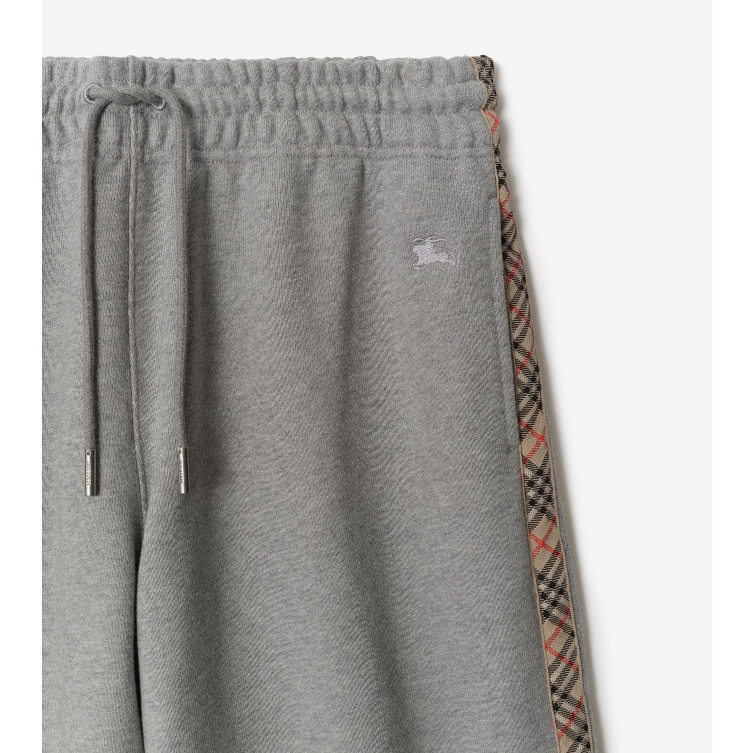 Check Trim Cotton Track Pants in Pale grey melange - Women | Burberry® Official