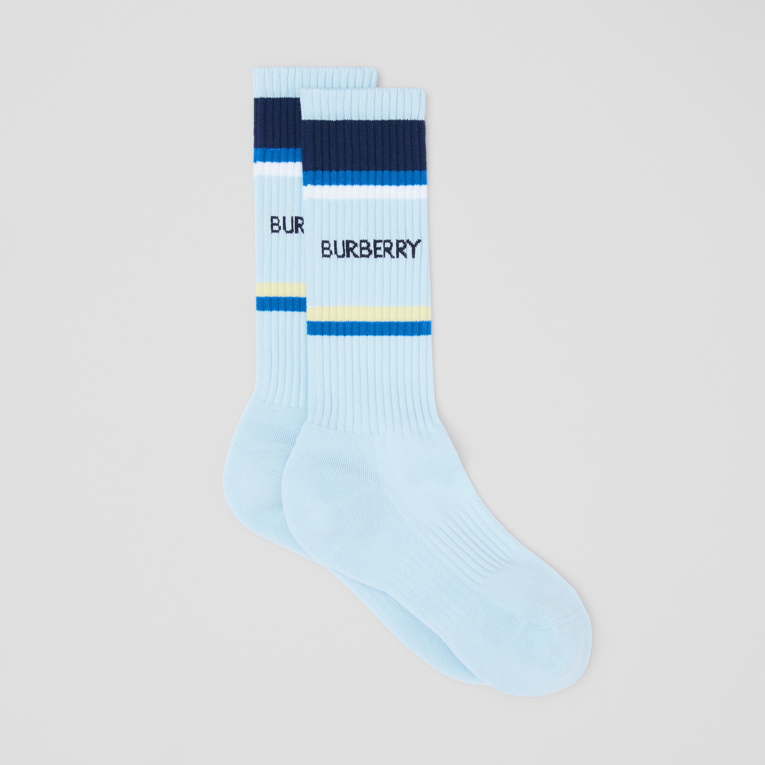 Logo Intarsia Technical Cotton Socks in Pale Blue | Burberry® Official - 4