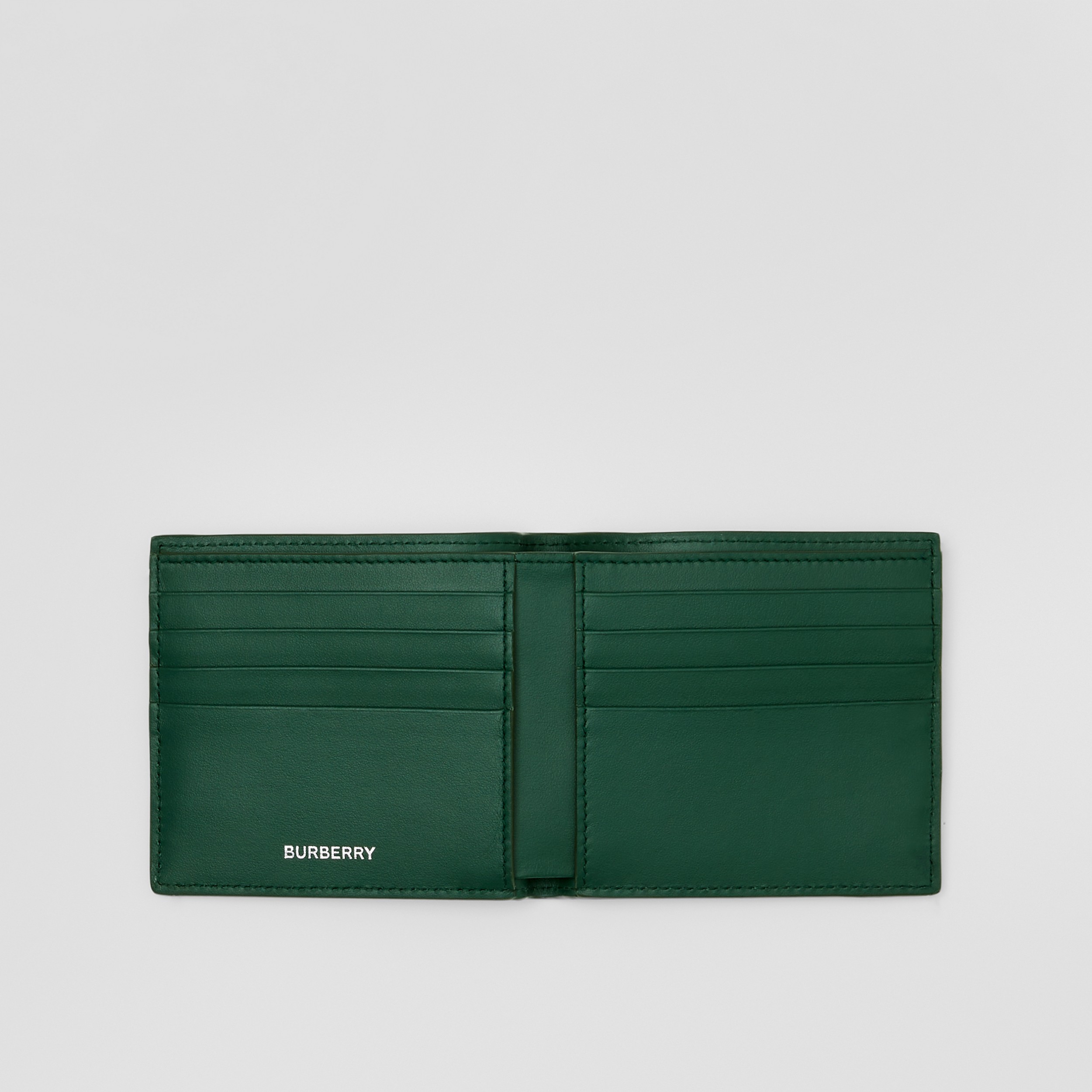 Embossed Check Leather Bifold Wallet in Dark Viridian Green - Men | Burberry® Official - 3