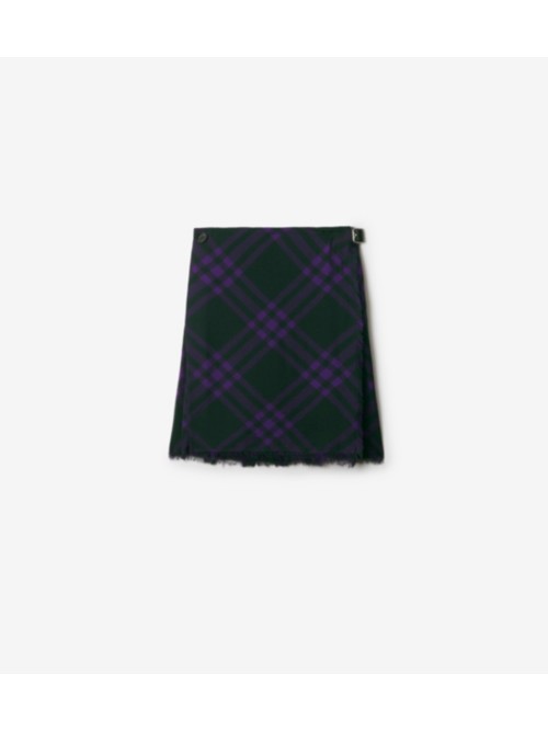 Burberry Check Print Kilt With Belted Detail In Royal