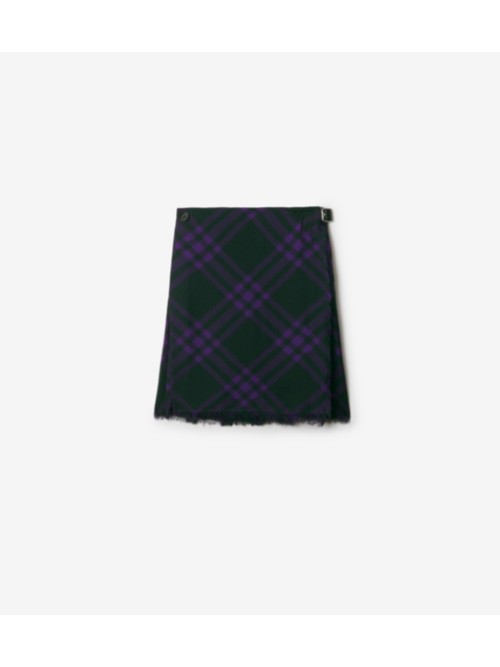 Shop Burberry Check Silk Kilt In Royal