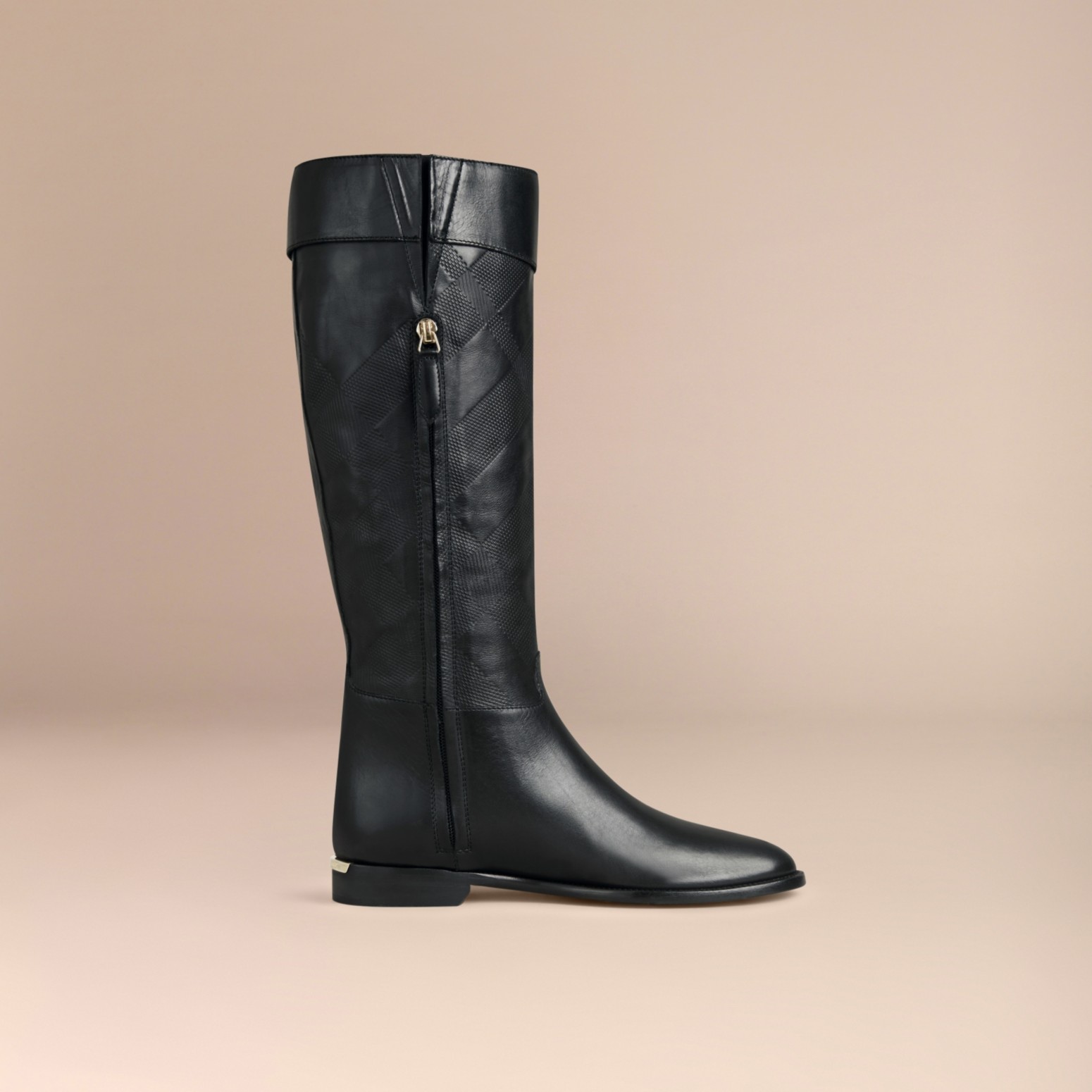 Check Detail Leather Riding Boots | Burberry
