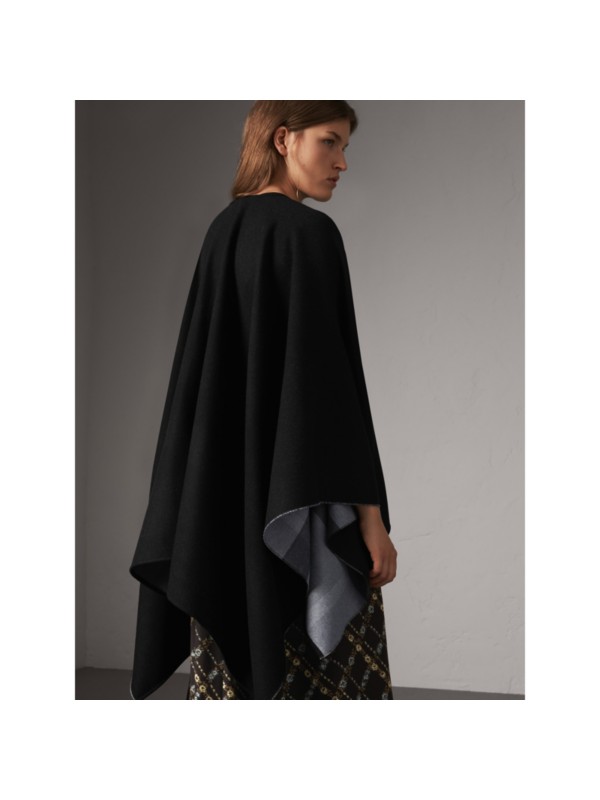Reversible Check Merino Wool Poncho in Charcoal - Women | Burberry ...