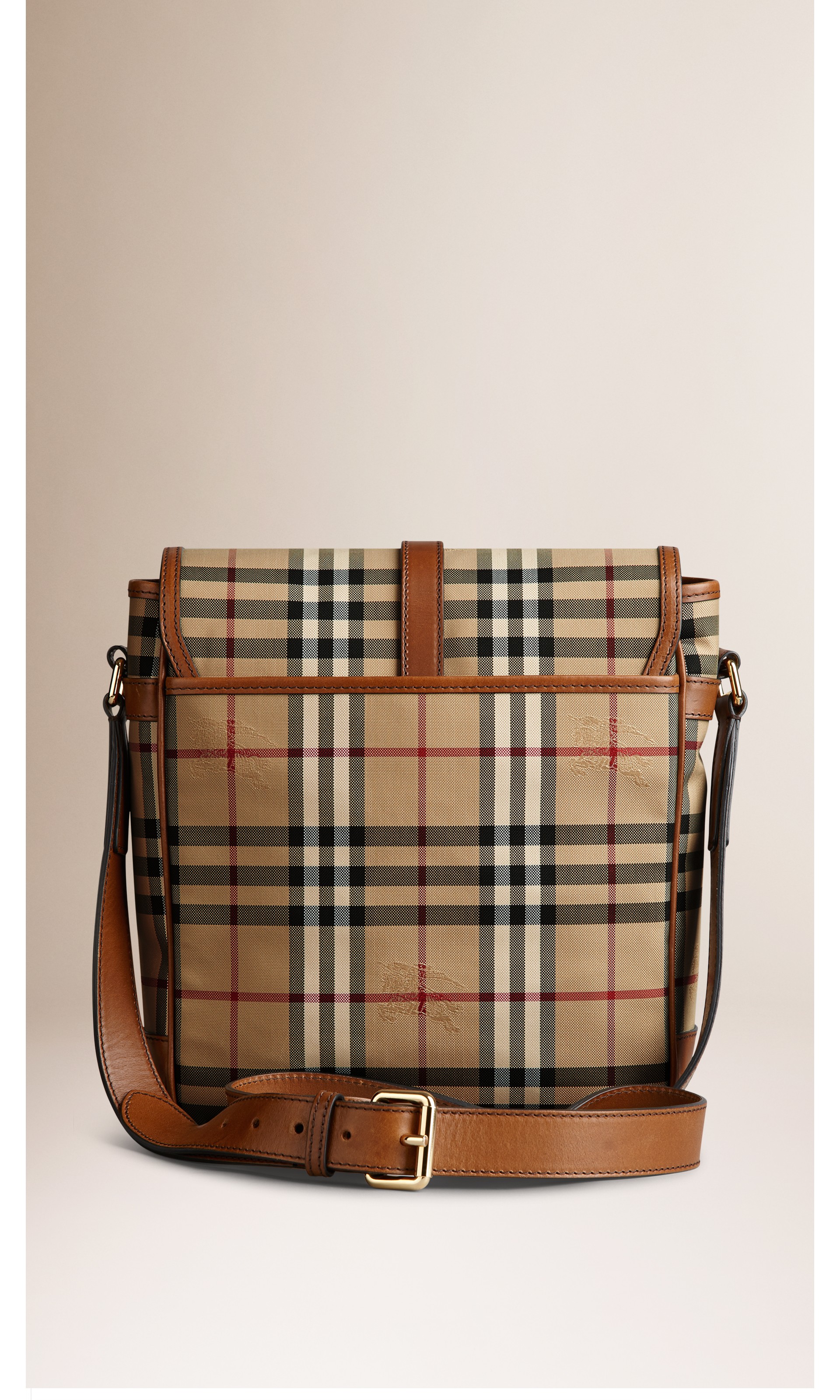 Horseferry Check and Leather Crossbody Bag in Tan Men Burberry