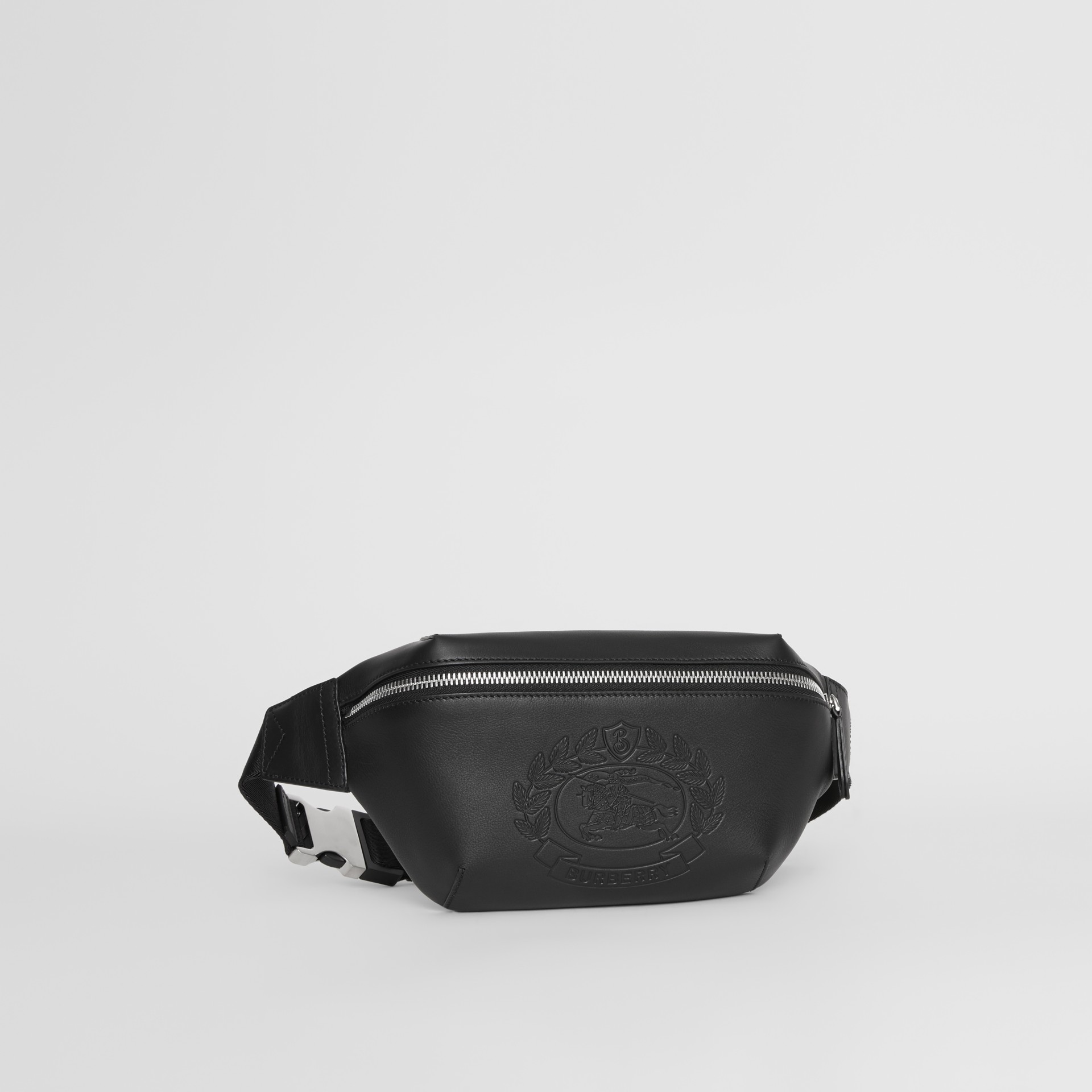 Medium Embossed Crest Leather Bum Bag in Black | Burberry United States