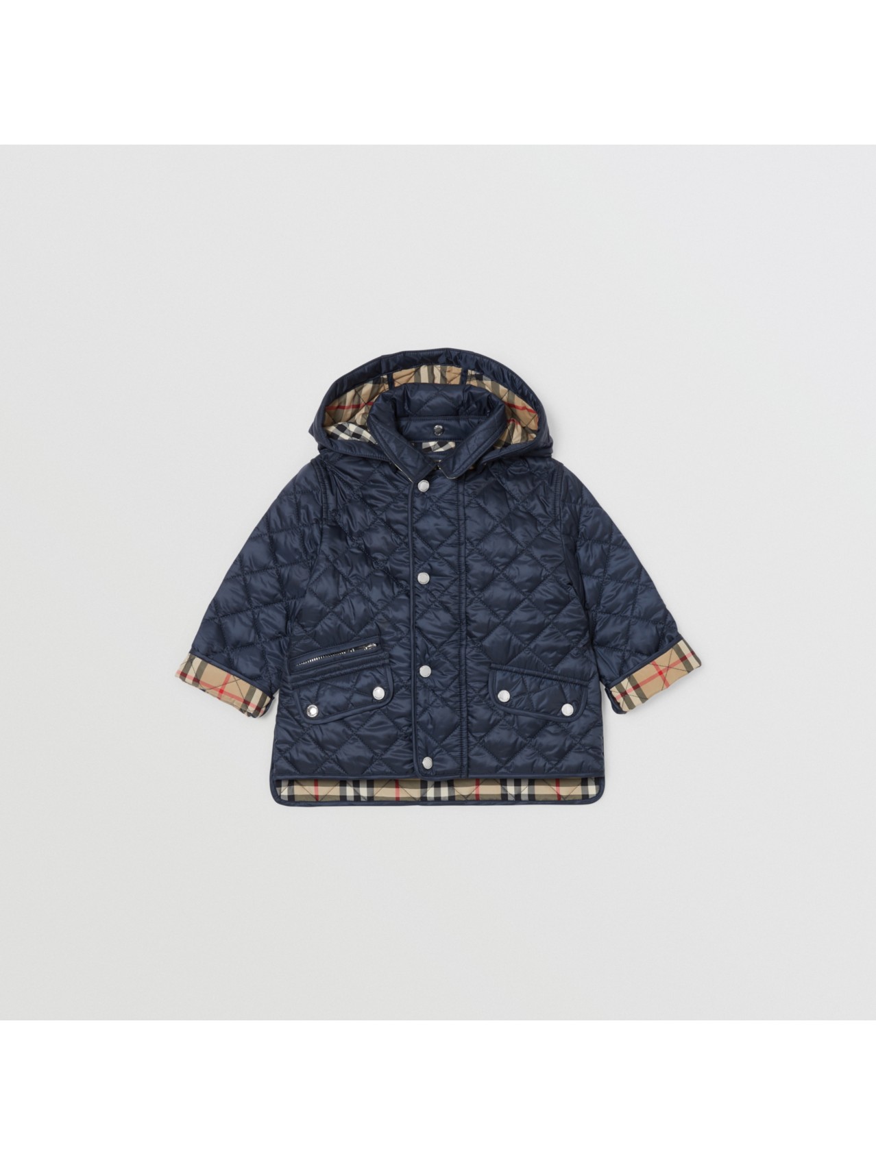 Detachable Hood Diamond Quilted Jacket In Navy Children Burberry