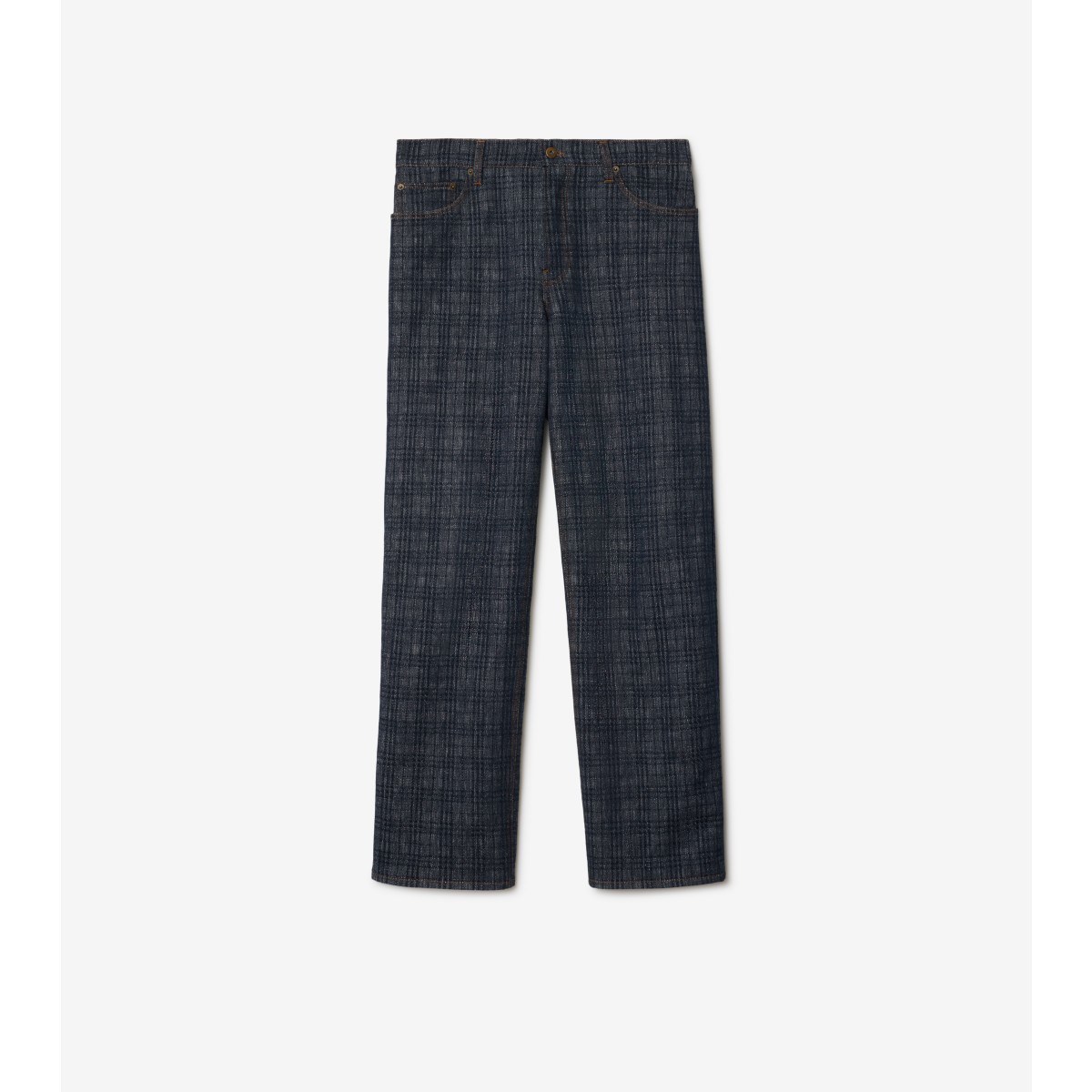 Burberry Mens Check-print Straight-leg Denim Jeans Indigo Ip Check In Multi