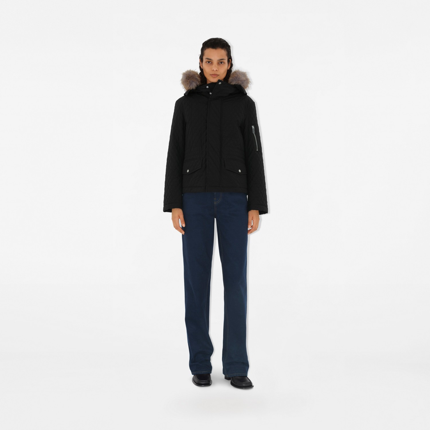Quilted Cotton Blend Jacket in Black - Women, Nylon Quilted Cotton Blend Jacket in Black - Women, Nylon