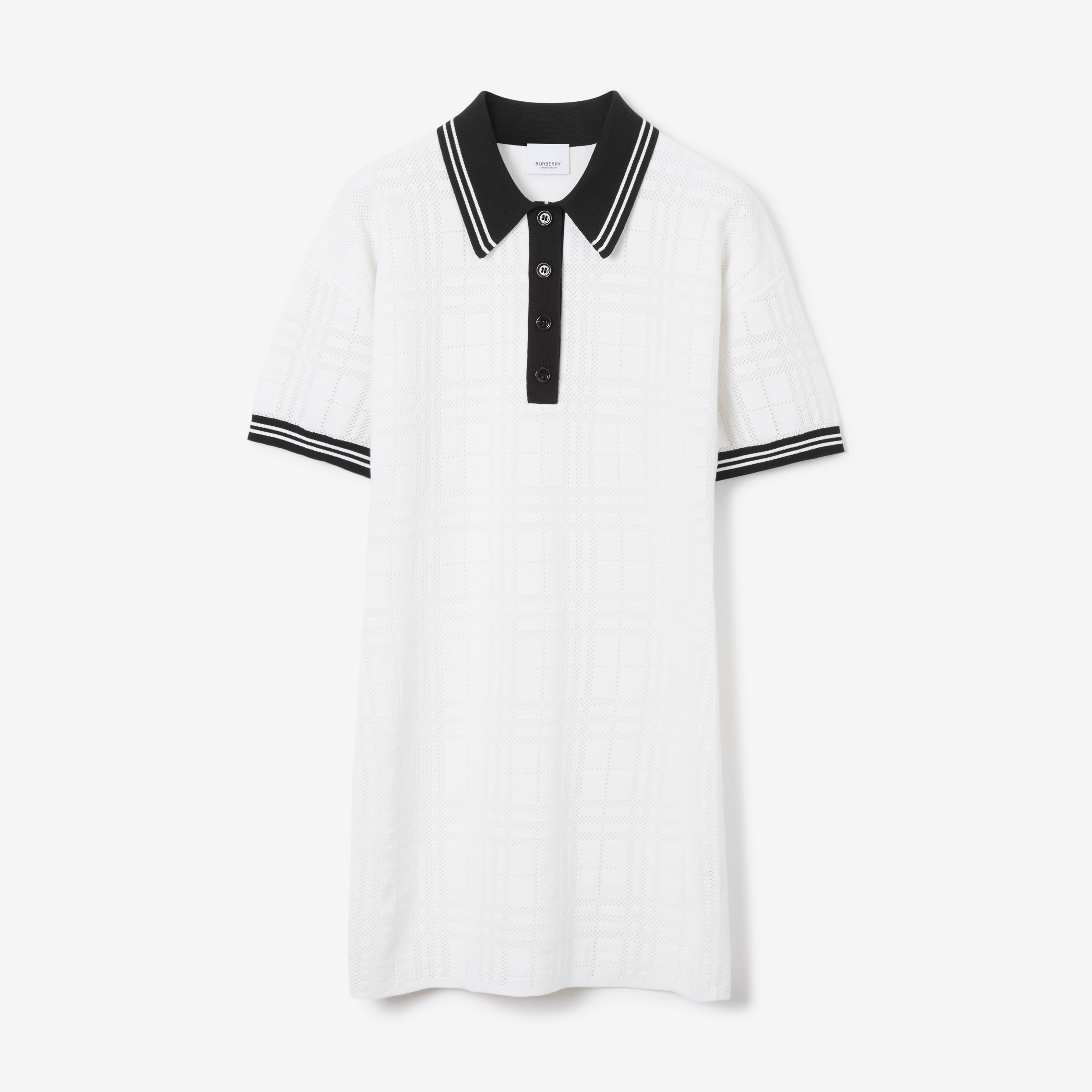 Check Technical Cotton Polo Shirt Dress in White - Women | Burberry® Official - 1