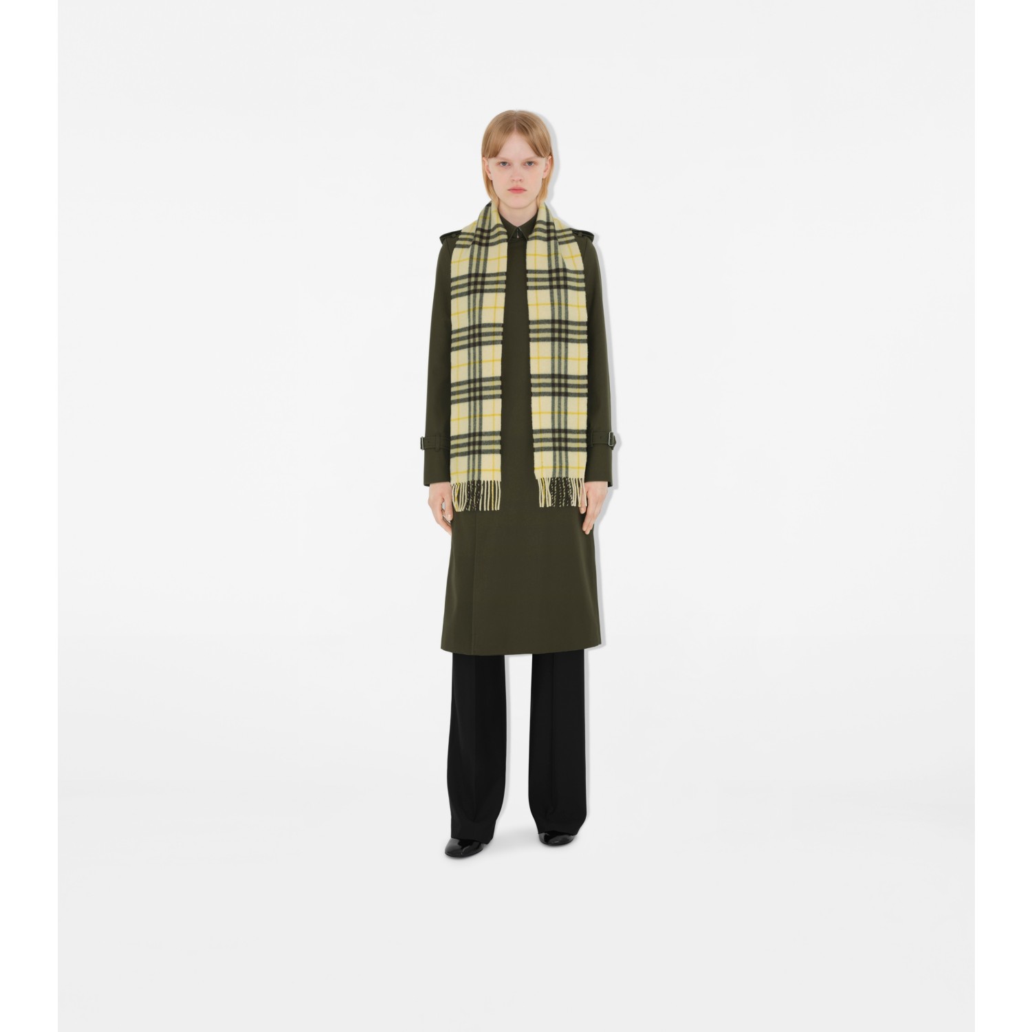 Narrow Check Cashmere Scarf