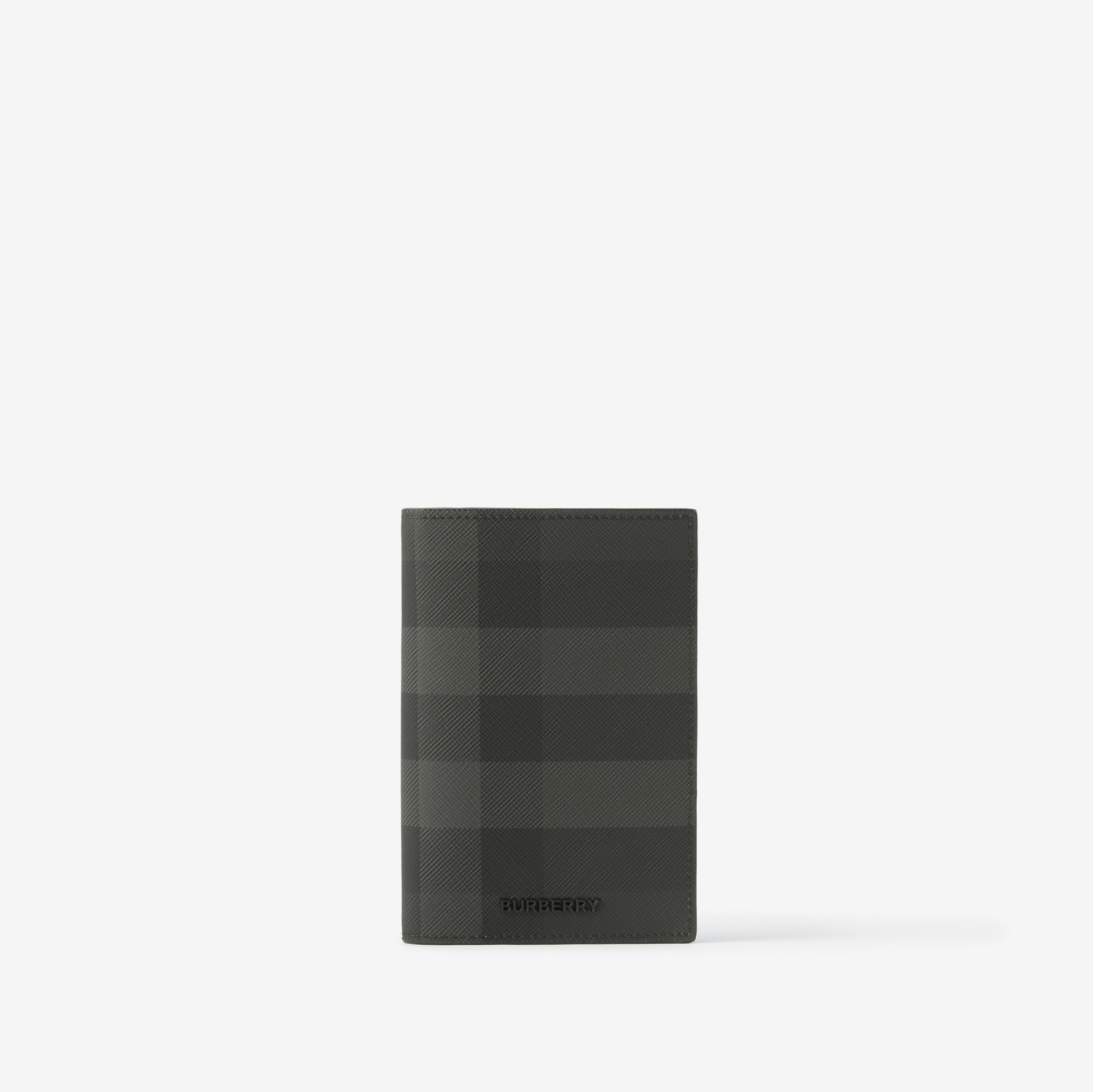 Check and Leather Passport Holder in Charcoal | Burberry® Official