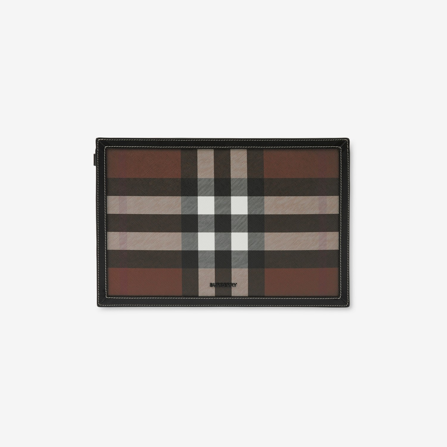 Check and Leather Zip Pouch in Dark birch brown - Men, Canvas | Burberry® Official
