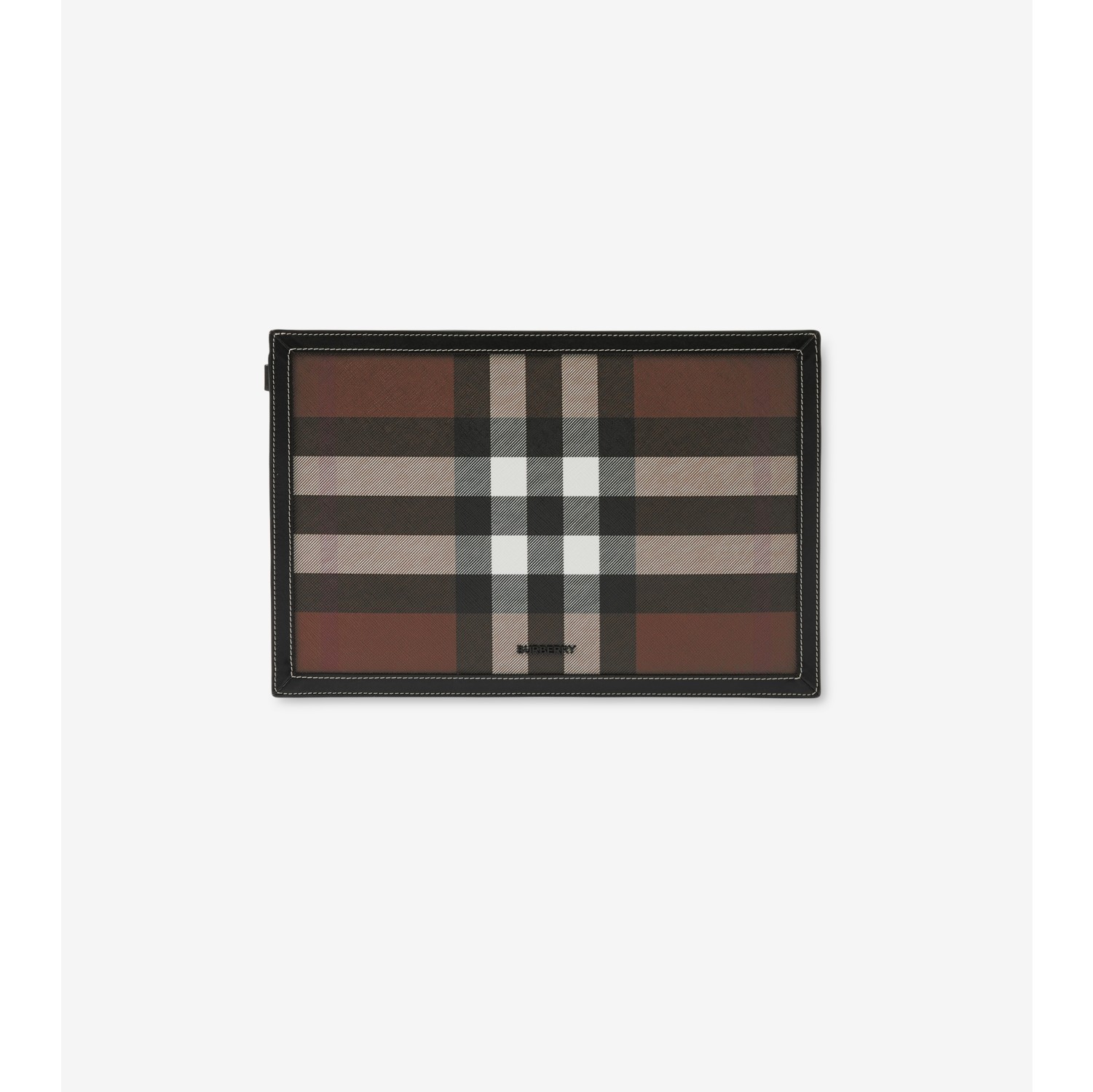 Check and Leather Zip Pouch in Dark birch brown - Men, Canvas | Burberry® Official