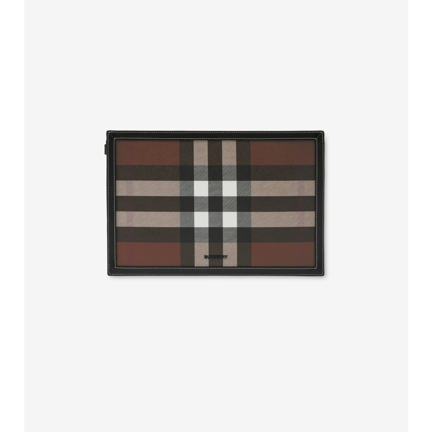 Pochette zippée check avec cuir