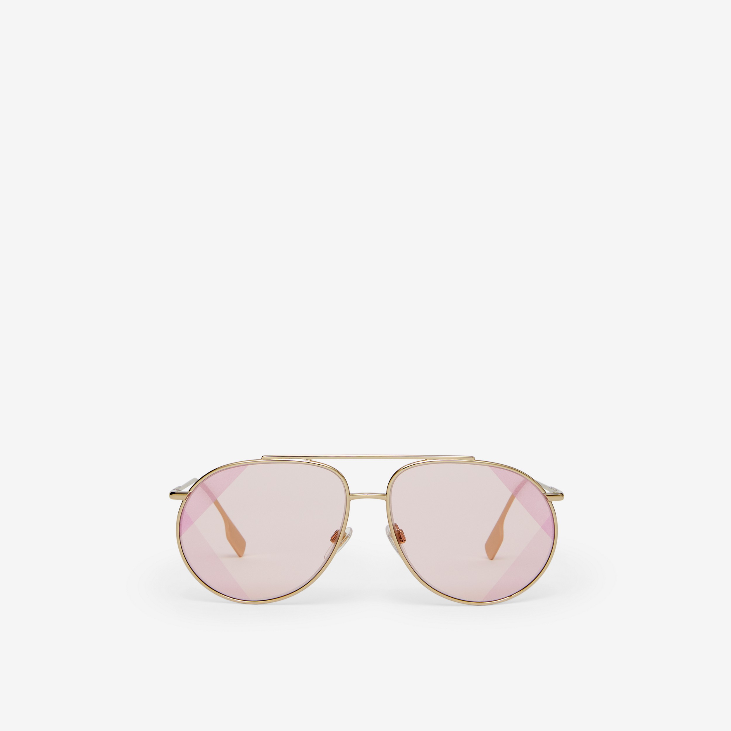 Óculos de sol com armação aviador oversize e detalhe de listras icônicas (Dourado Claro/rosa) - Mulheres | Burberry® oficial - 1