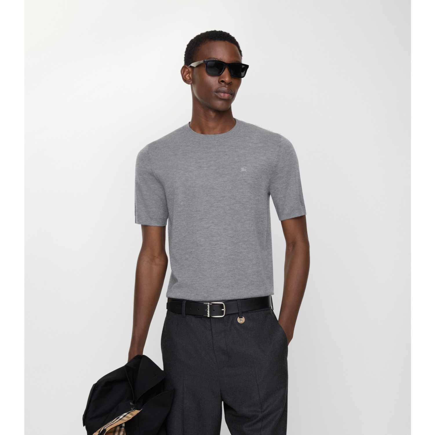 Cashmere Top in Mid grey melange - Men, Nylon | Burberry® Official