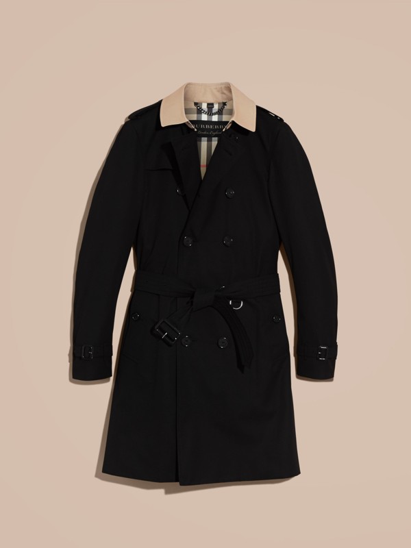 Contrast-collar Cotton Gabardine Trench Coat in Black - Men | Burberry ...