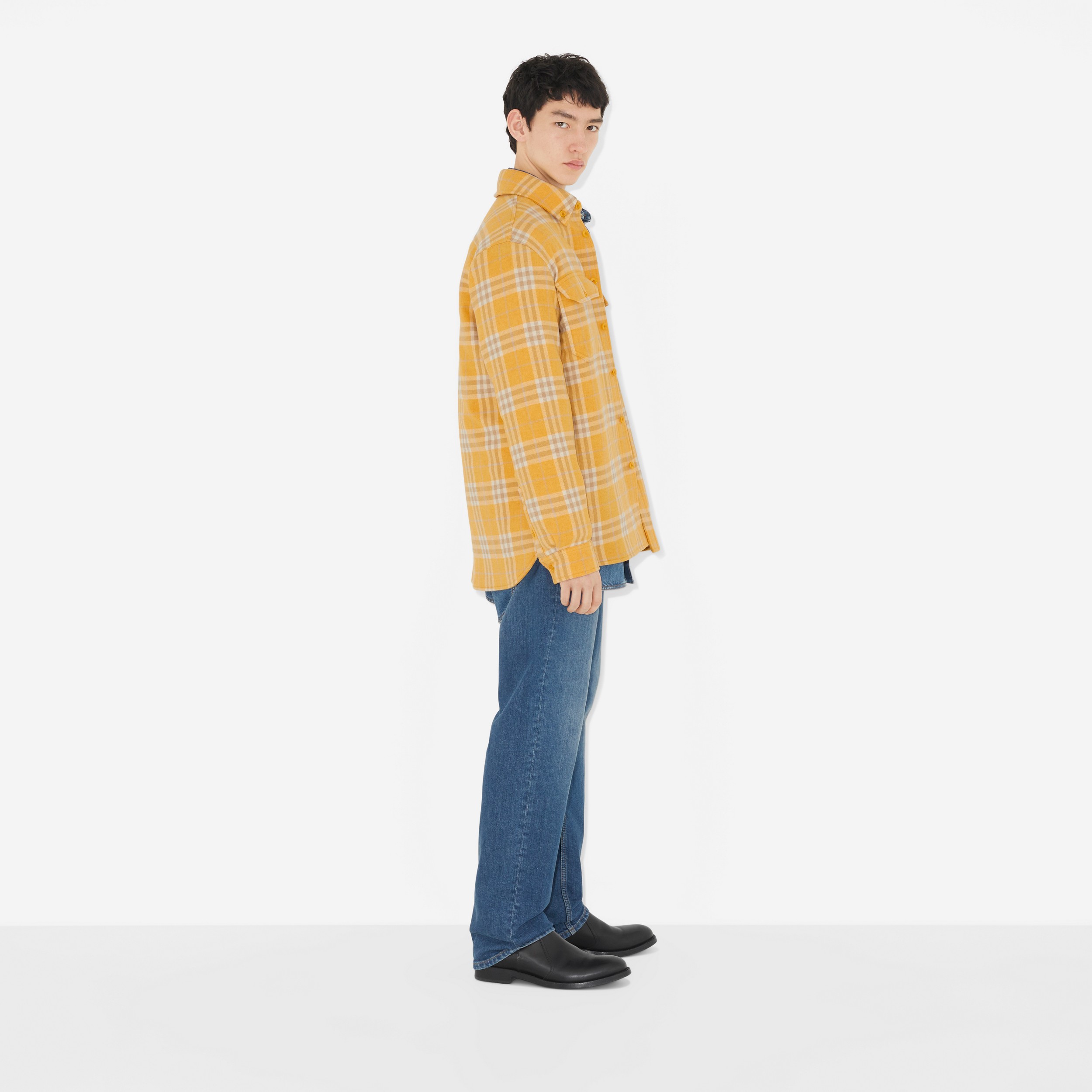 Camisa overshirt de algodão e lã Check (Calêndula) - Homens | Burberry® oficial - 3