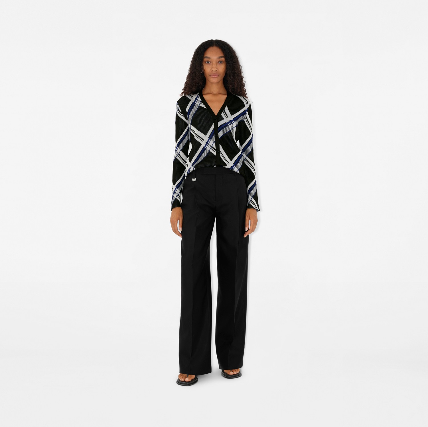 Check Silk Cardigan in Black - Women | Burberry® Official