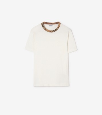 チェックトリム コットンTシャツ (チョークホワイト) - メンズ