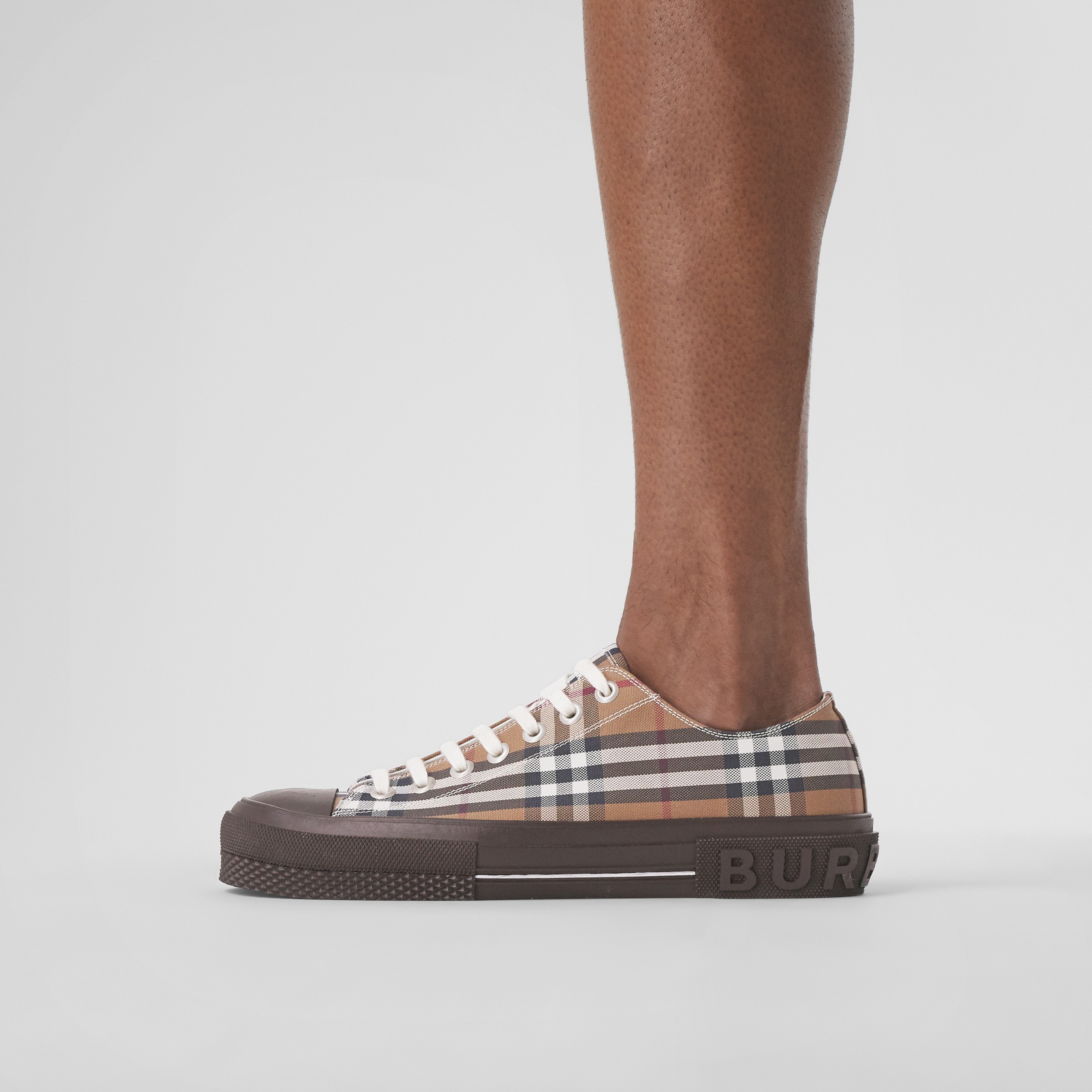 Vintage Check Cotton Sneakers in Birch Brown - Men | Burberry® Official - 3