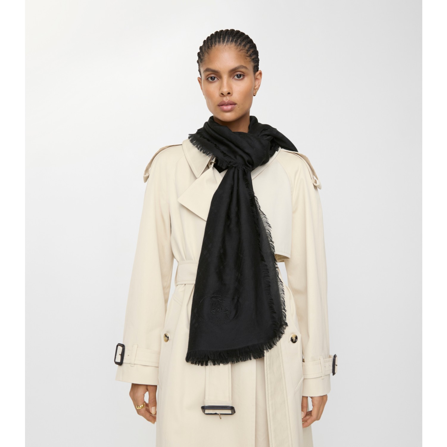 Wide Check Wool Silk Scarf