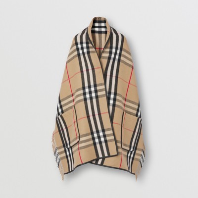 Exaggerated Check Wool Cashmere Cape