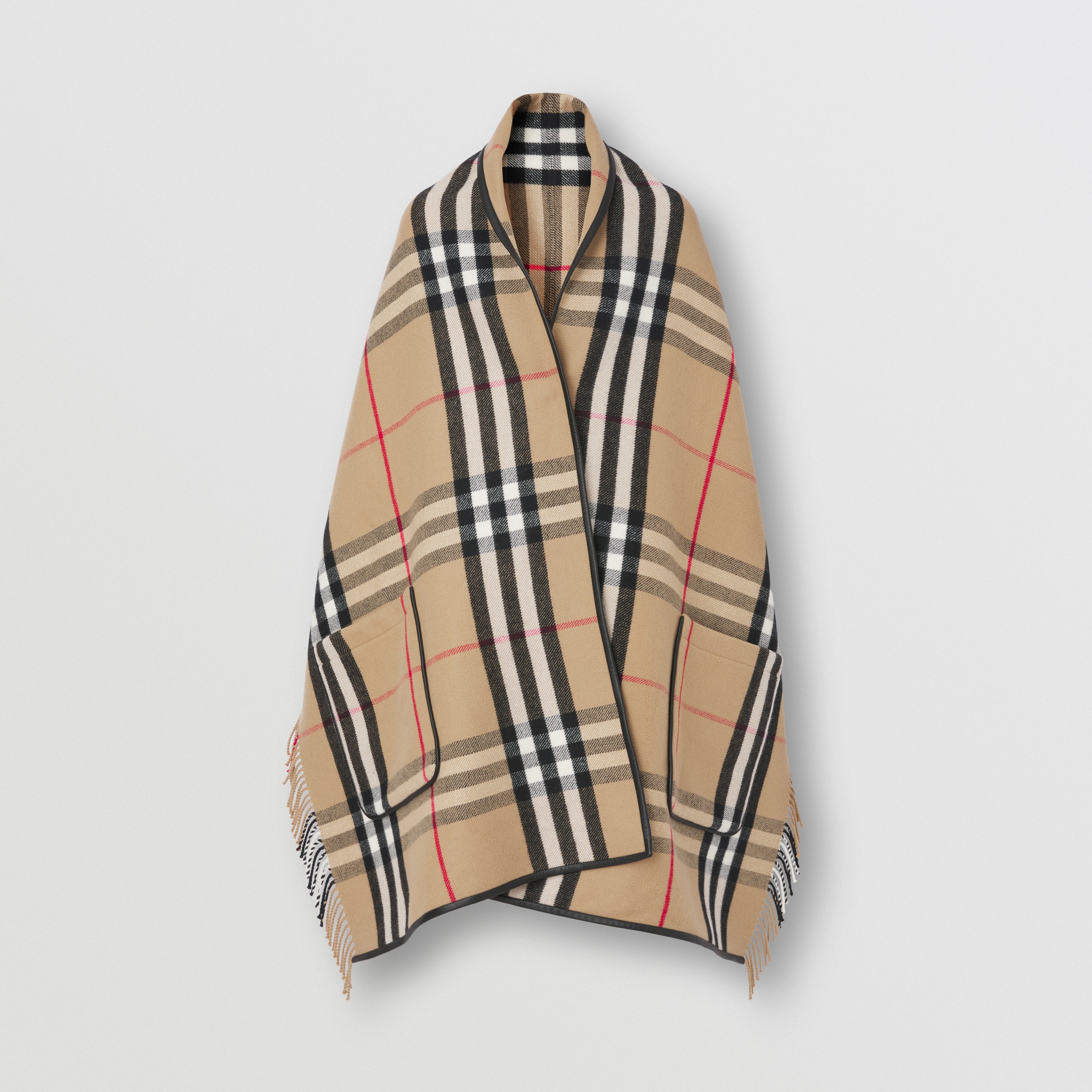 Exaggerated Check Wool Cashmere Cape in Archive Beige | Burberry® Official - 4