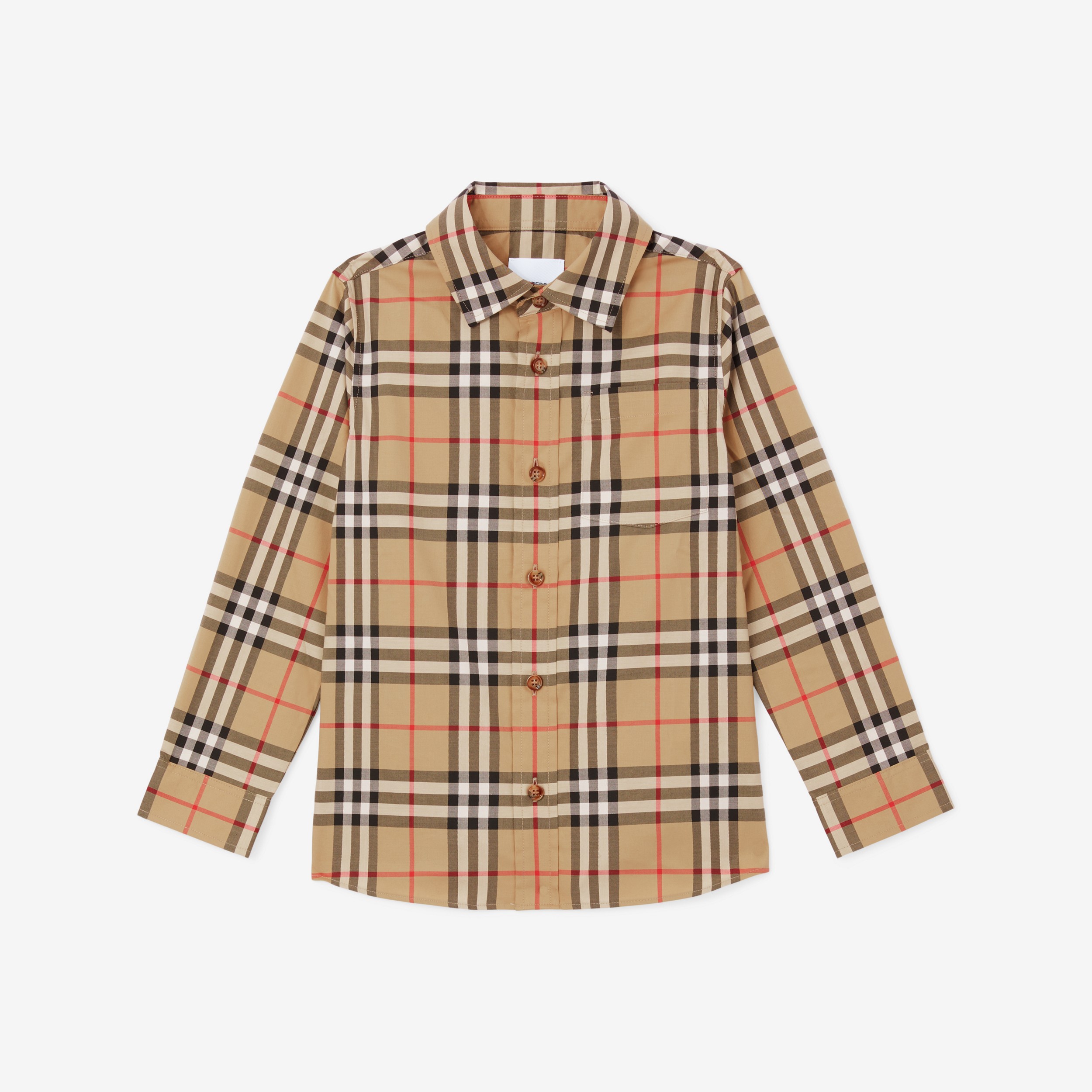 Camisa de algodão stretch com estampa Vintage Check (Bege Clássico) | Burberry® oficial - 1