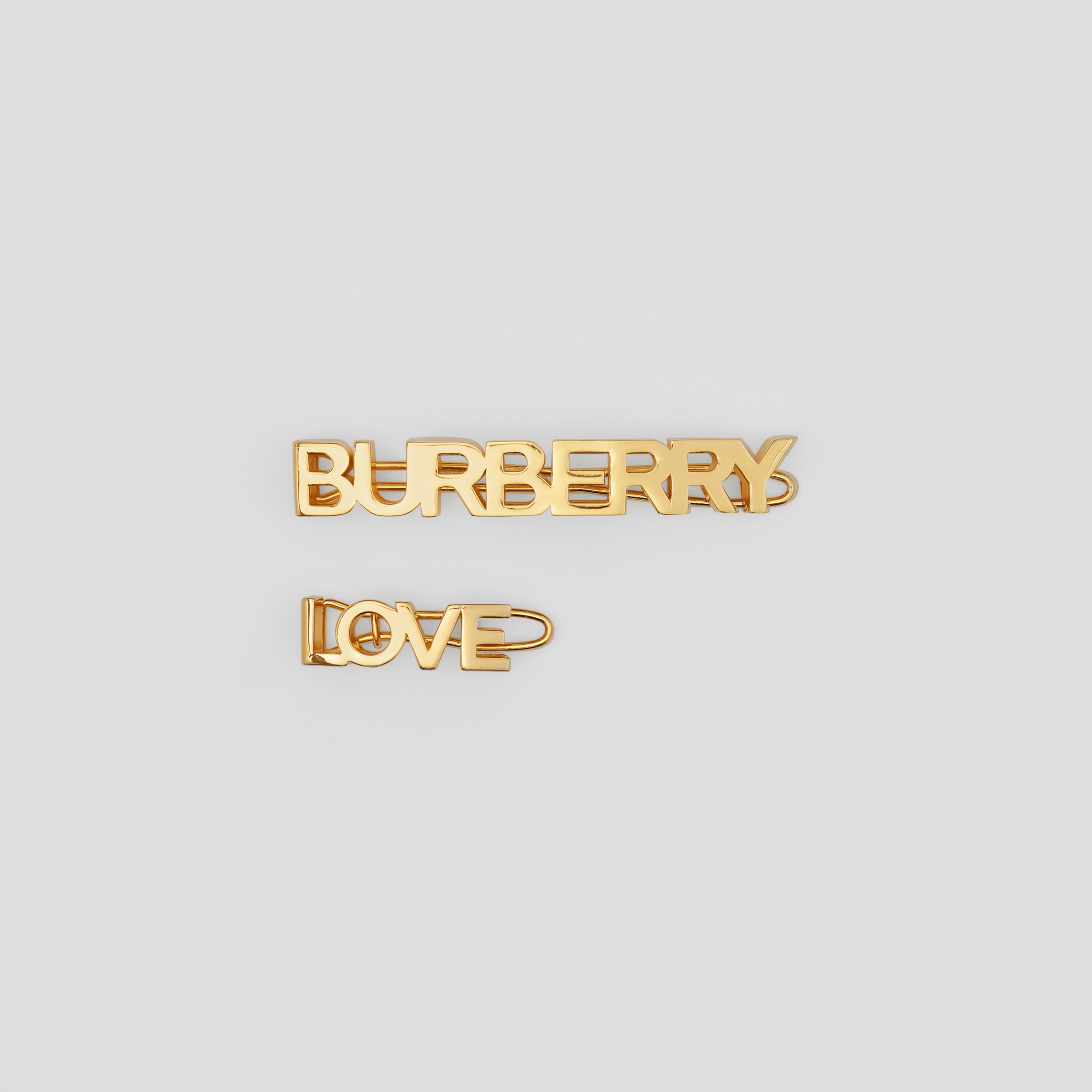 Gold-plated Logo and Love Hair Clips in Light - Women | Burberry® Official - 1