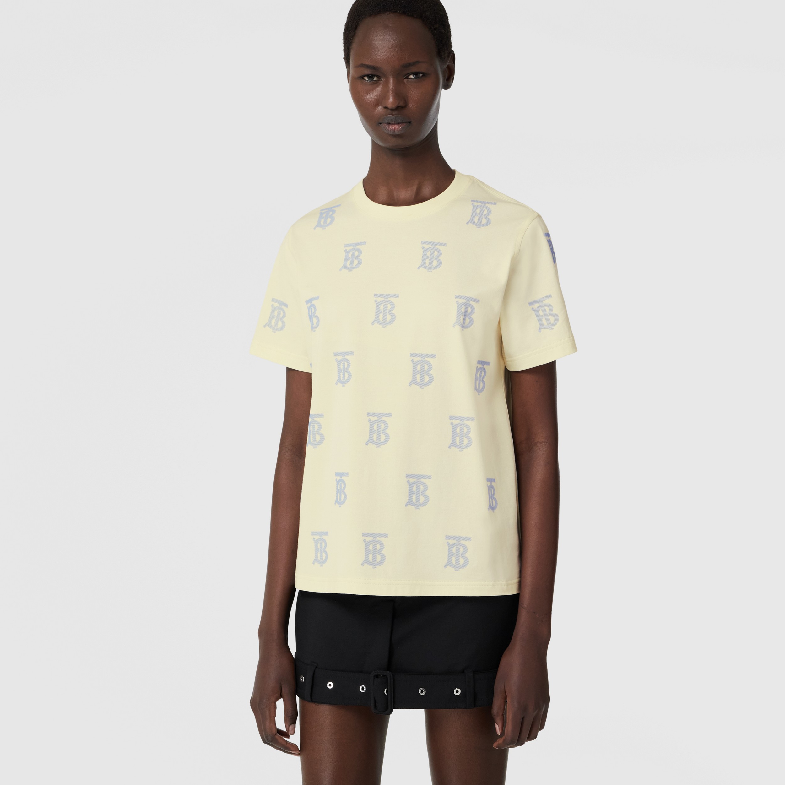 Monogram Motif Cotton T-shirt in Frosted Lemon - Women | Burberry® Official - 1
