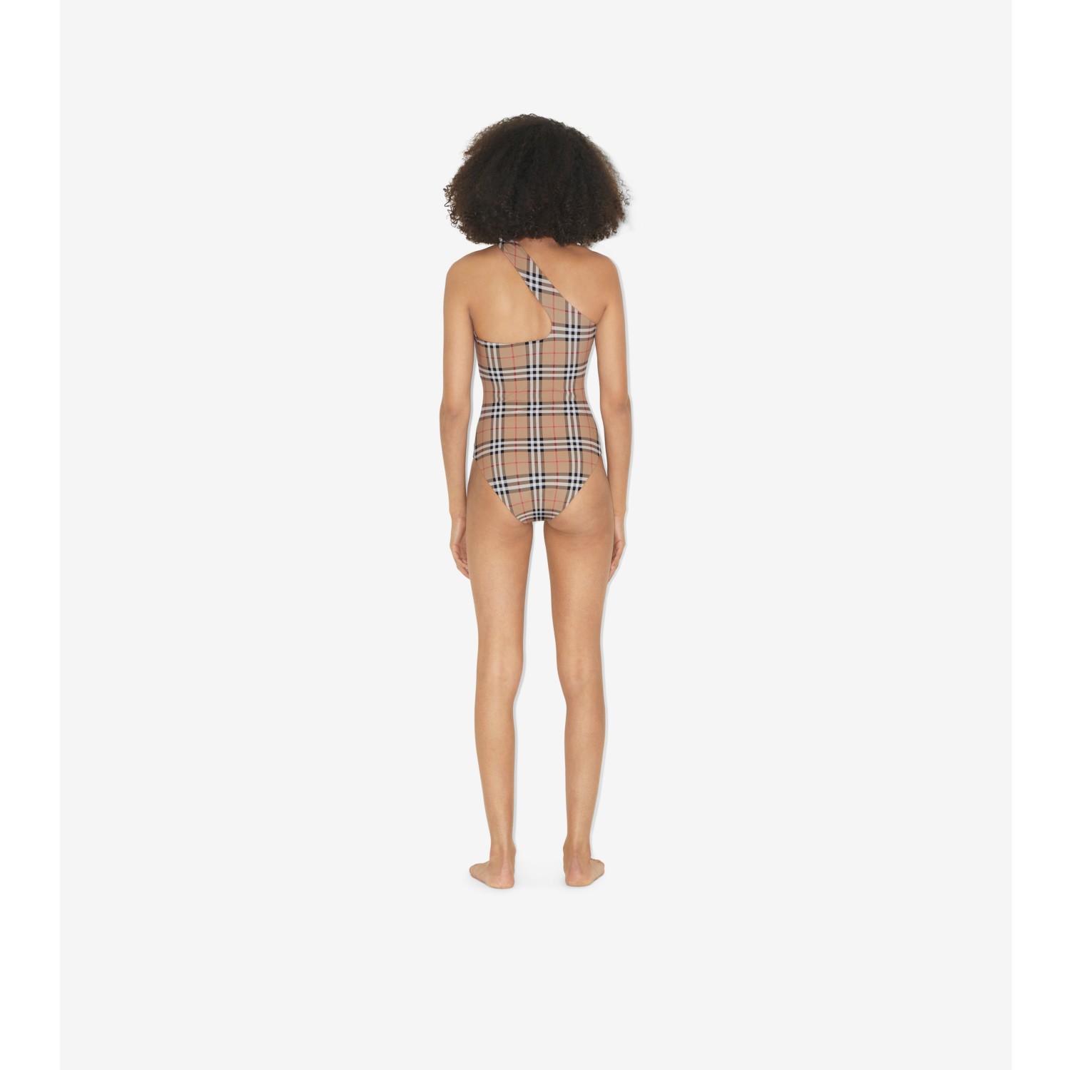 Maillot de bain asymétrique en nylon stretch Check