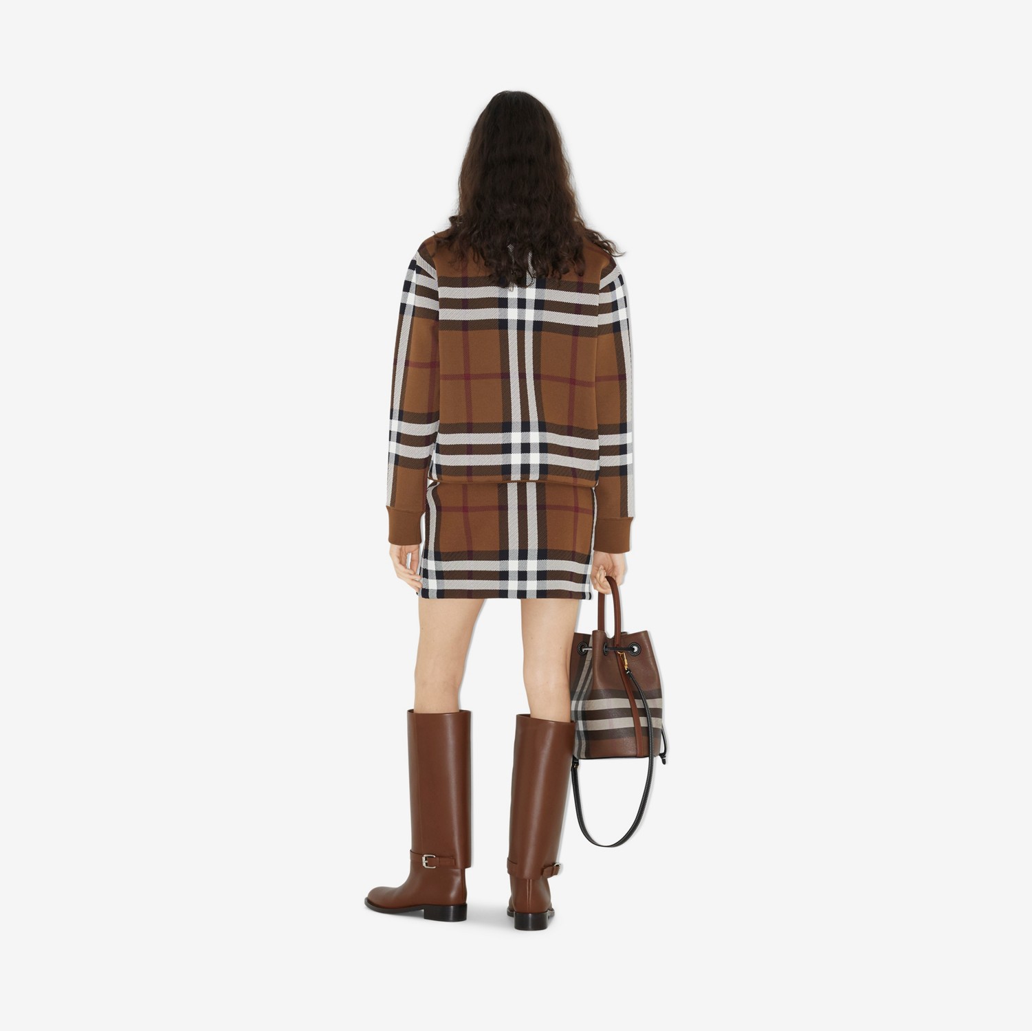 Check Viscose Blend Mini Skirt in Dark Birch Brown - Women | Burberry® Official