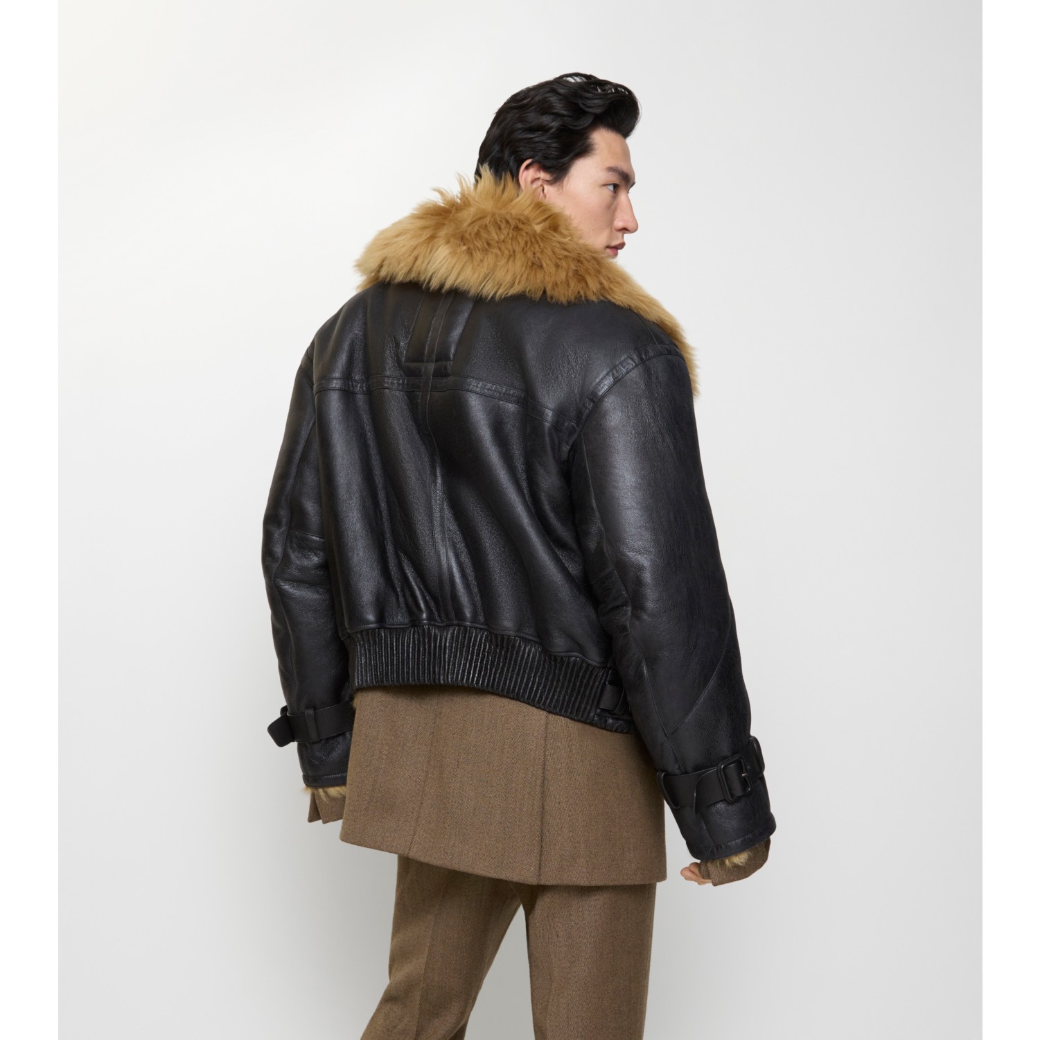 Cropped Shearling Aviator Jacket