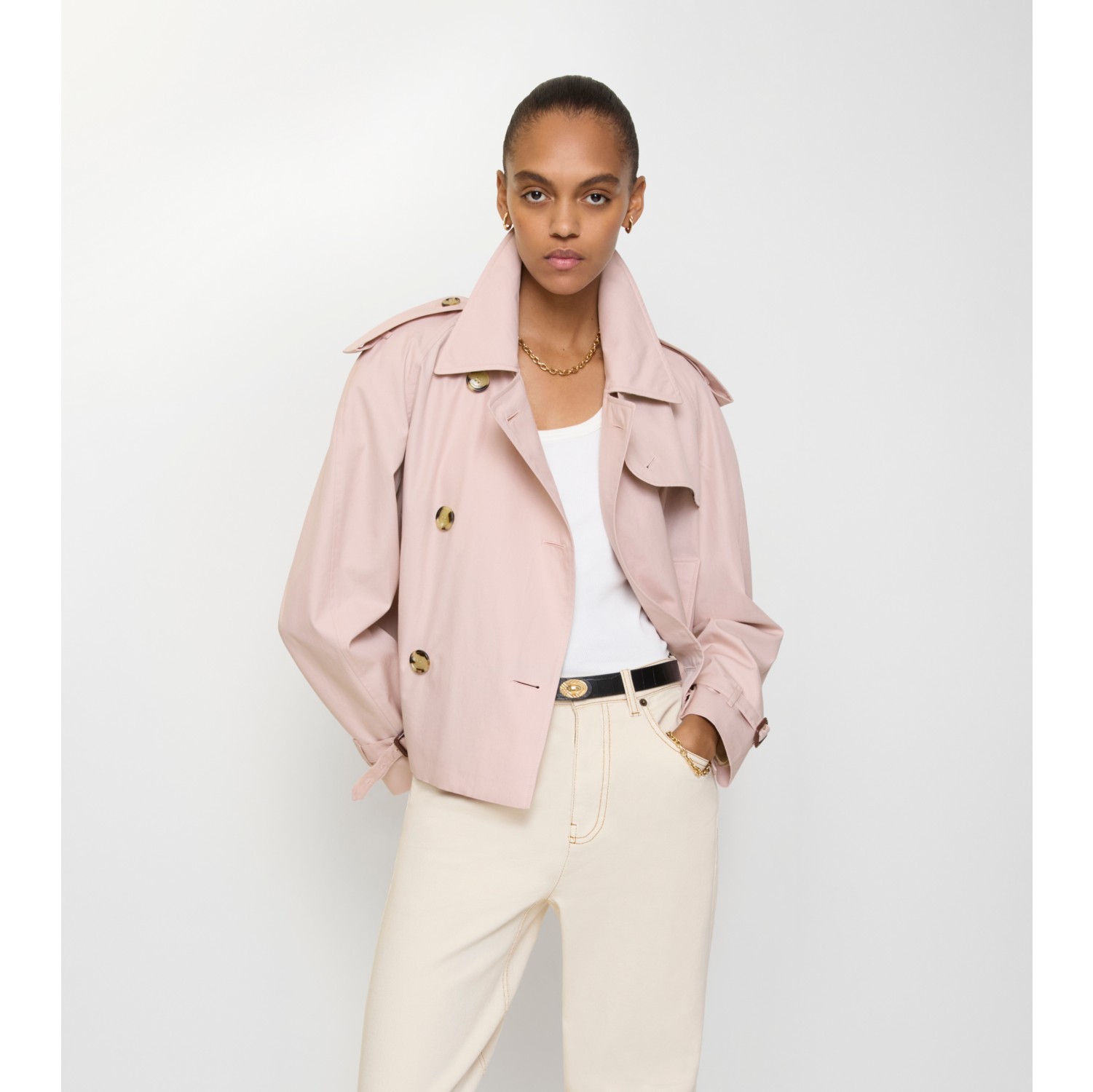 Cropped Tropical Gabardine Trench Jacket