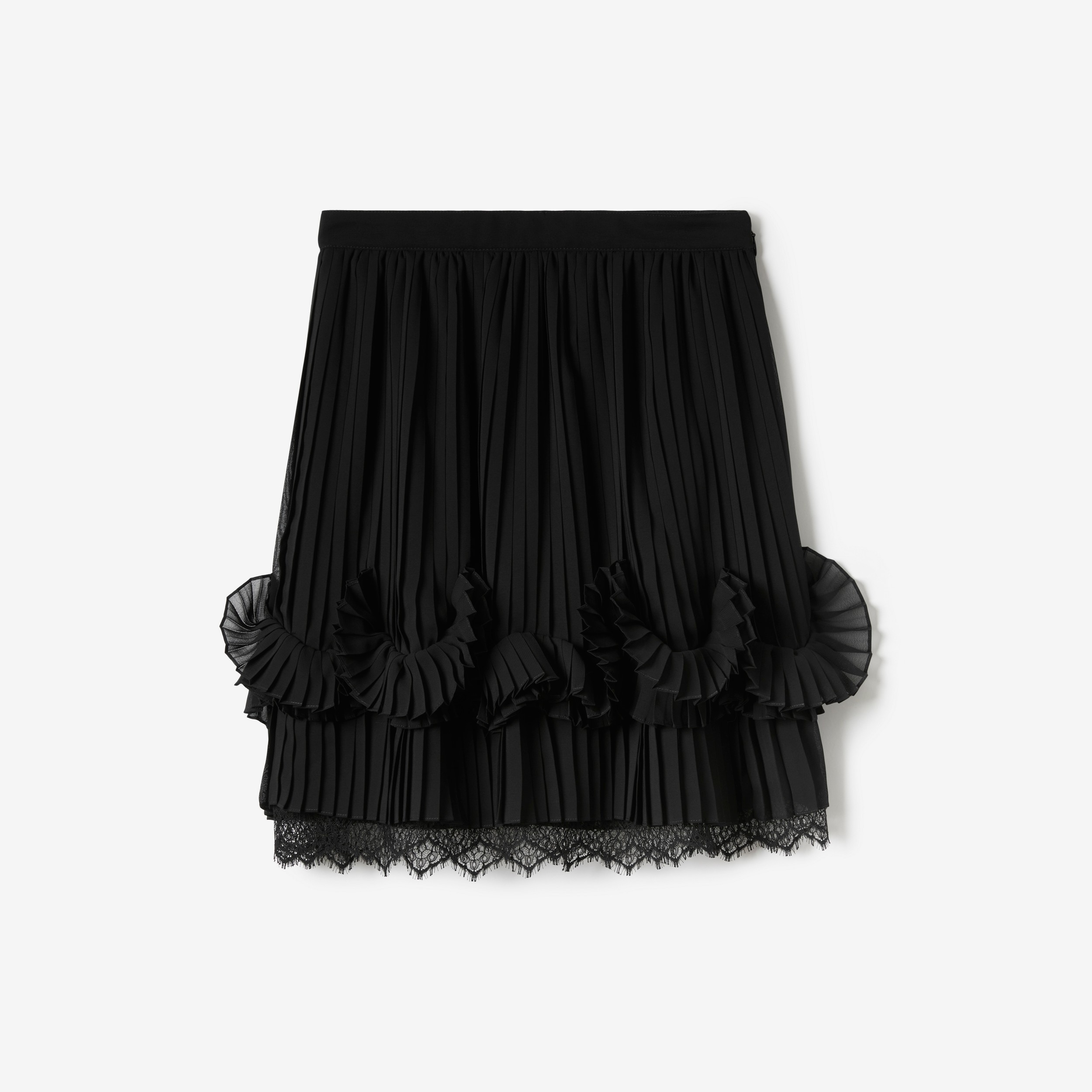 Lace Trim Pleated Mini Skirt in Black - Women | Burberry® Official - 1
