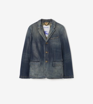 Coated Denim Tailored Jacket in Mid blue - Men, Cotton | Burberry® Official