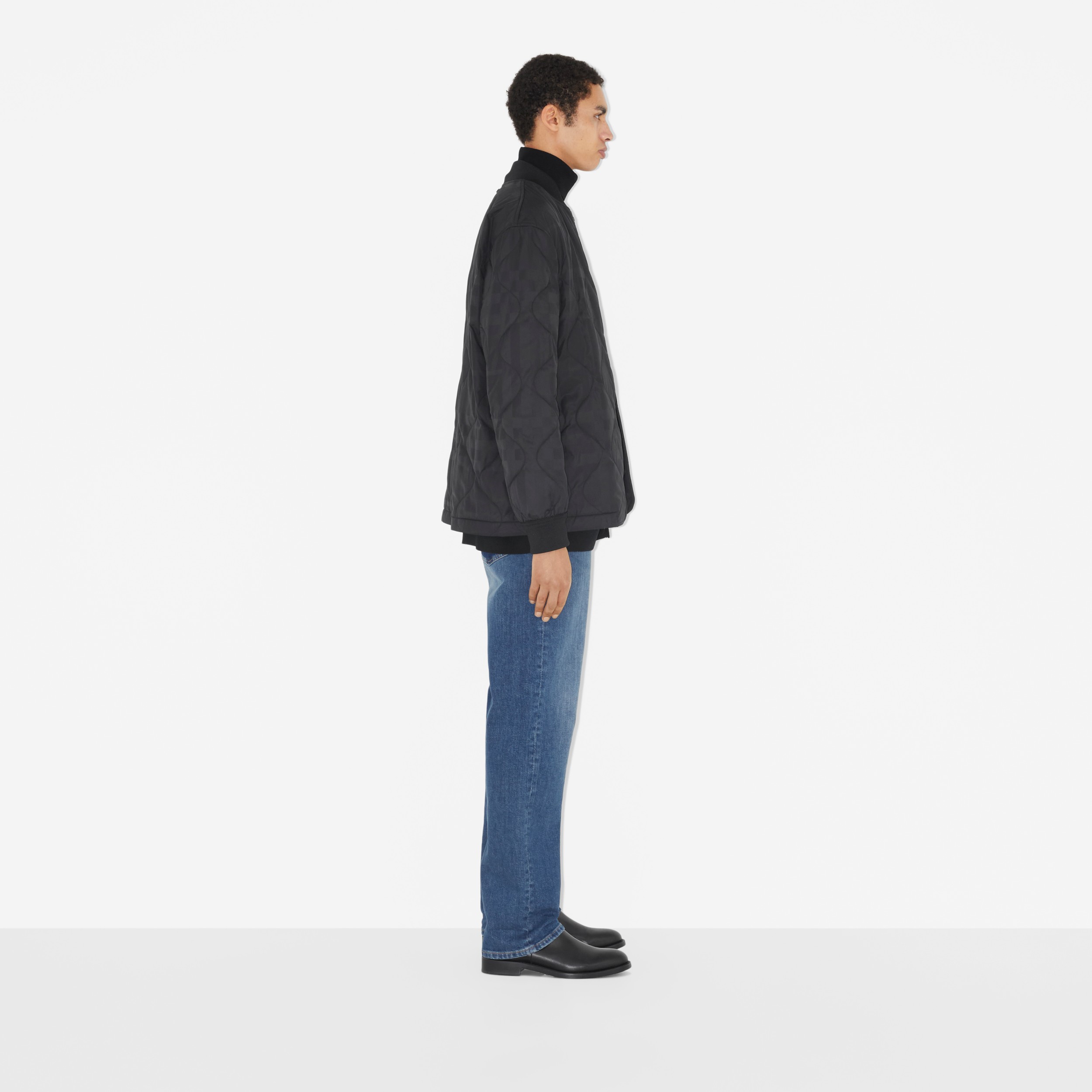 Quilted Check Nylon Bomber Jacket in Black - Men | Burberry® Official - 3