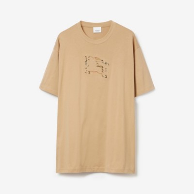 Shop Burberry Check Ekd Cotton T-shirt In Soft Fawn